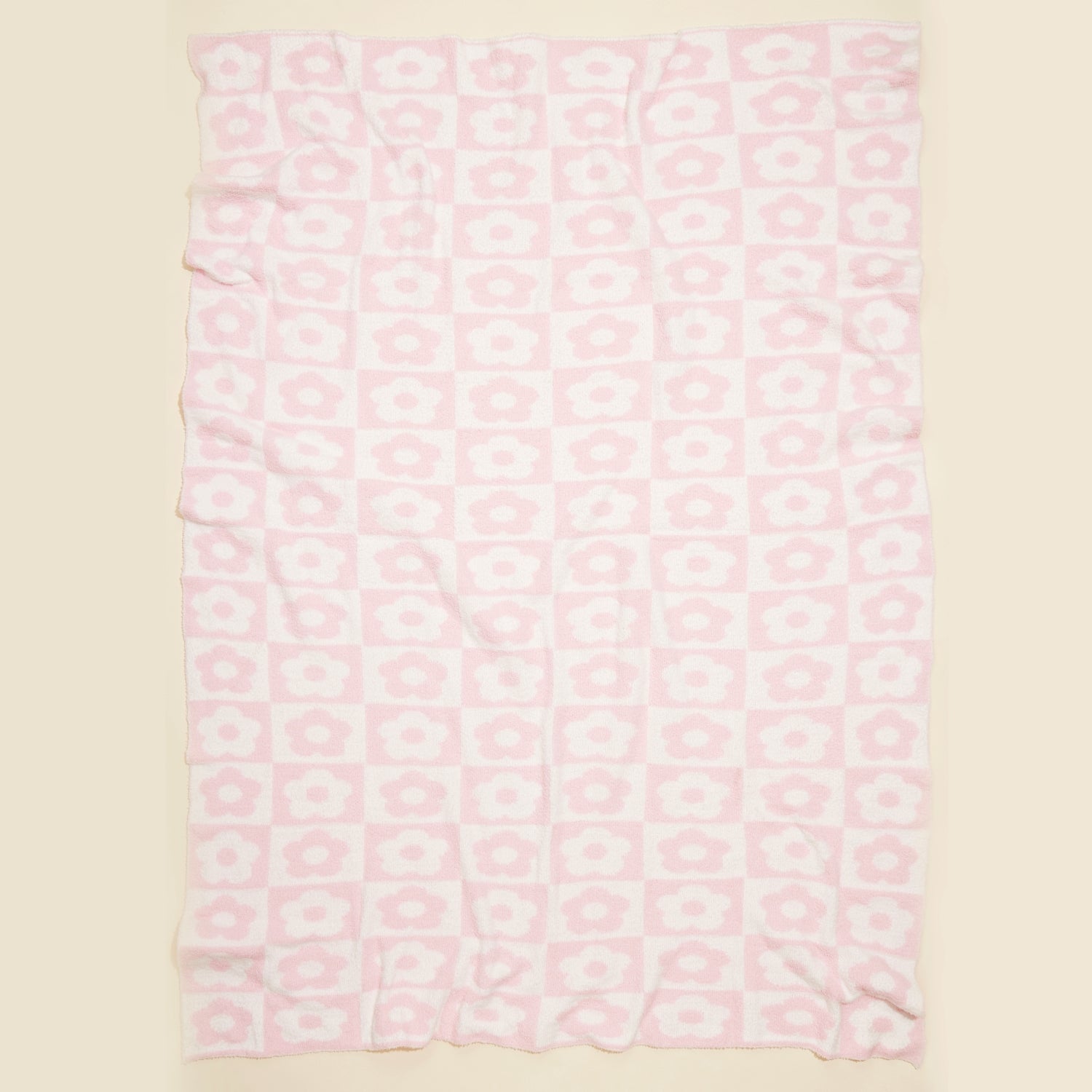 Pink Checkered Floral Beach Blanket | Soft Lightweight Picnic & Summer Towel