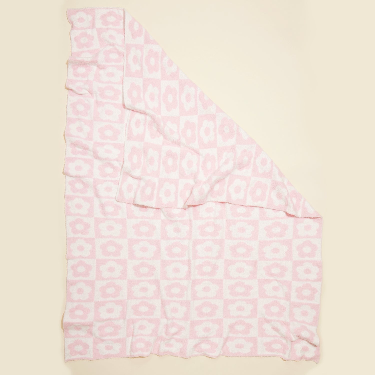 Pink Checkered Floral Beach Blanket | Soft Lightweight Picnic & Summer Towel