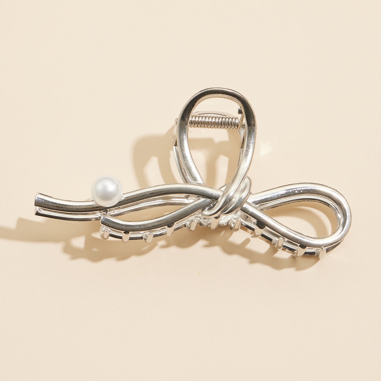 Metal Bow Hair Clip with Pearl Accent