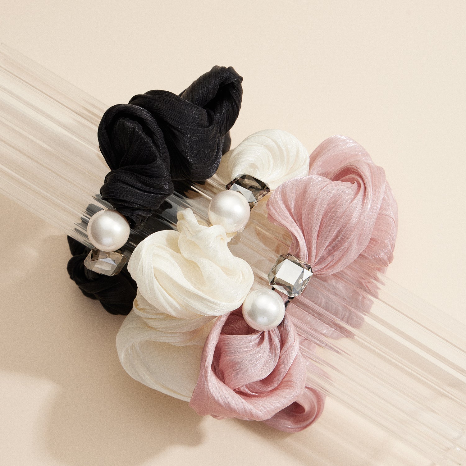 Elegant Crinkled Organza Scrunchie with Subtle Sparkle