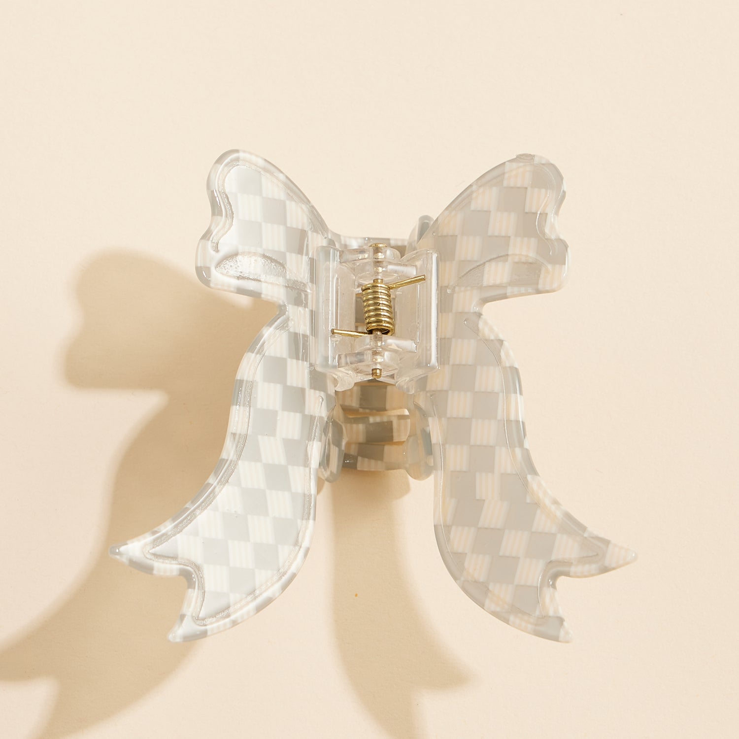 Checkered Acetate Bow Claw Clip