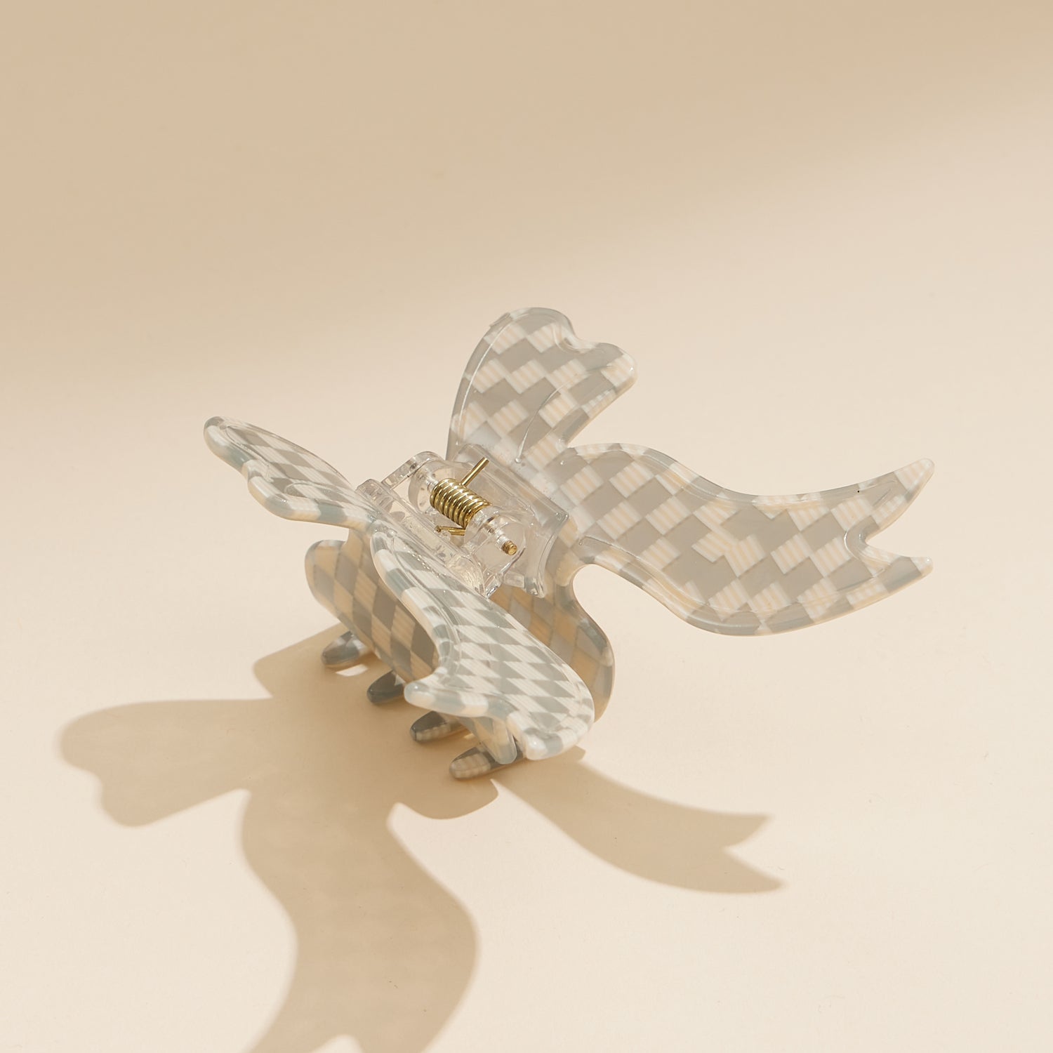 Checkered Acetate Bow Claw Clip