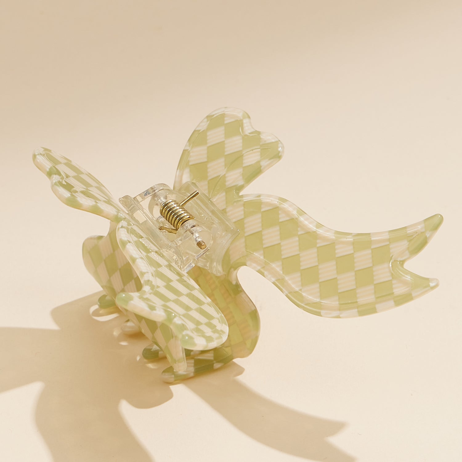 Checkered Acetate Bow Claw Clip