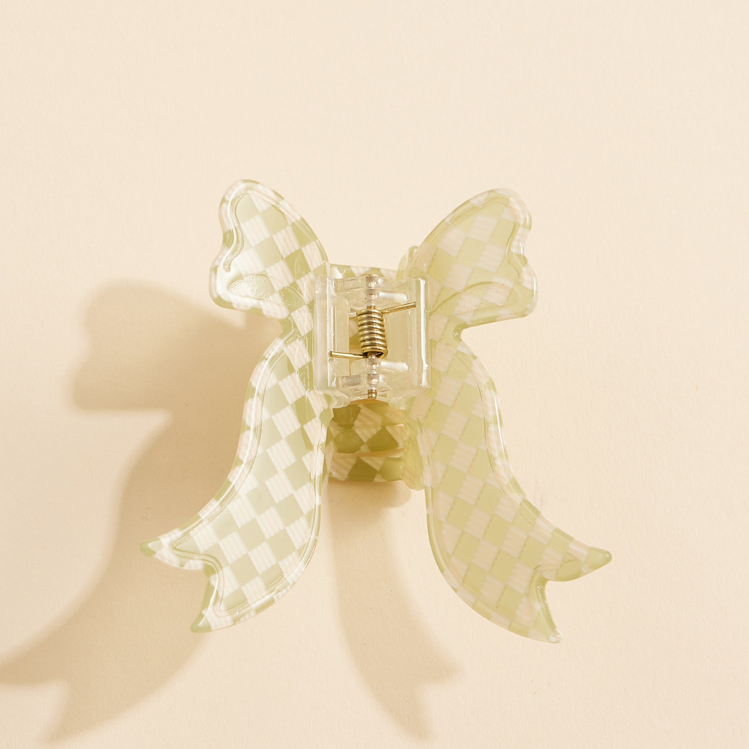 Checkered Acetate Bow Claw Clip
