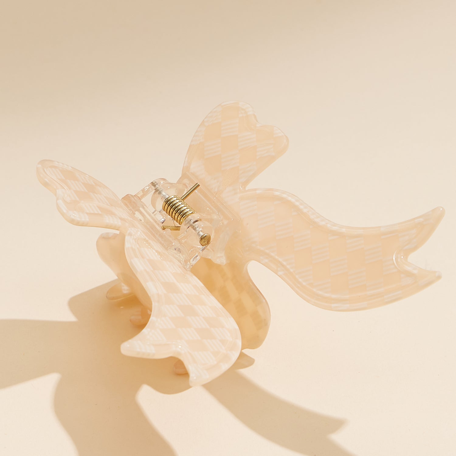 Checkered Acetate Bow Claw Clip