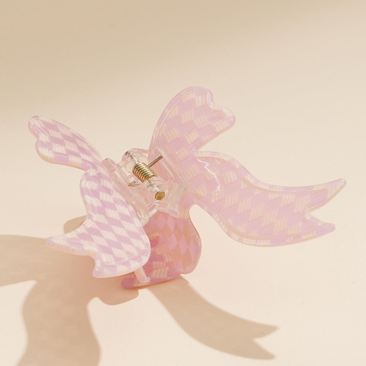 Checkered Acetate Bow Claw Clip