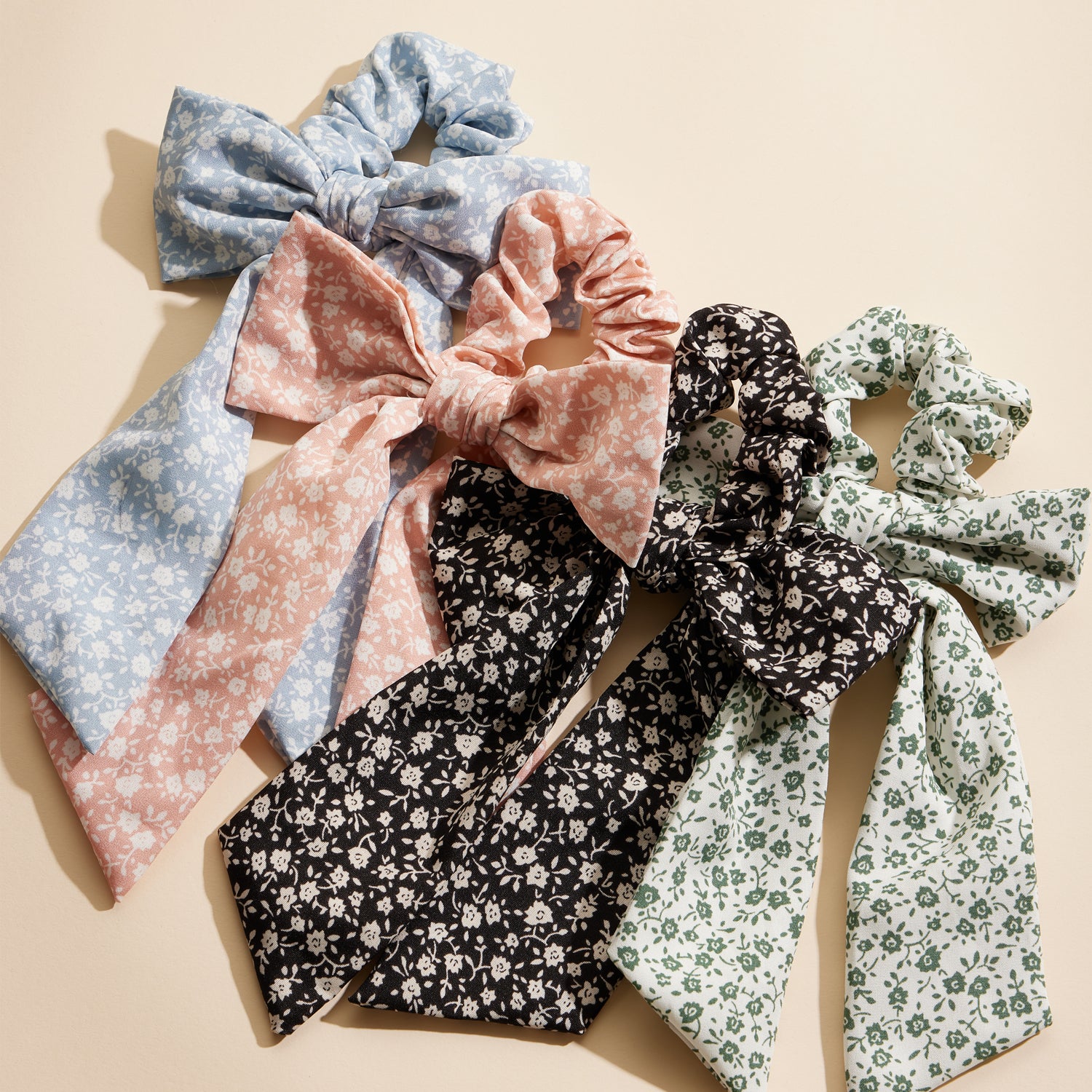 Long-Tail Ribbon Scrunchie with Floral Bow