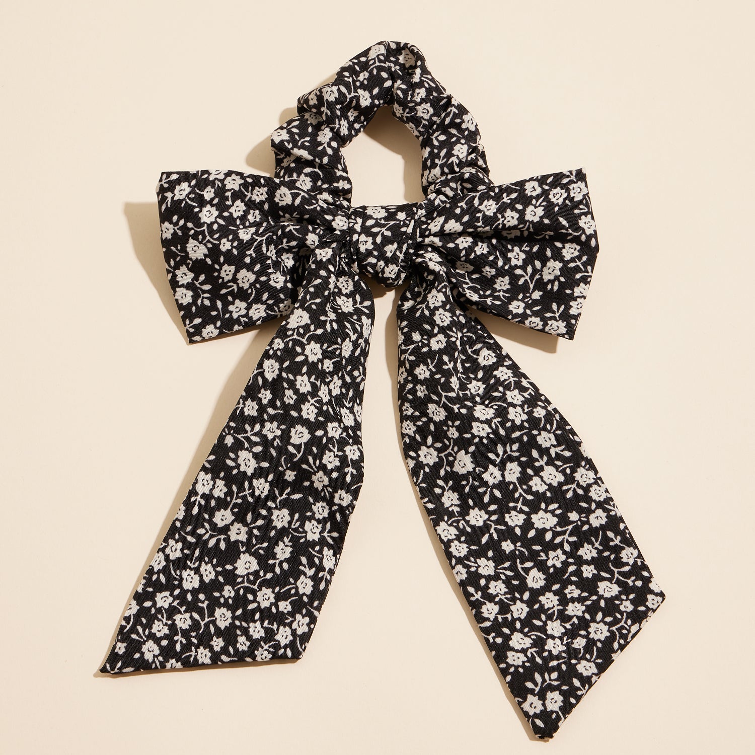 Long-Tail Ribbon Scrunchie with Floral Bow