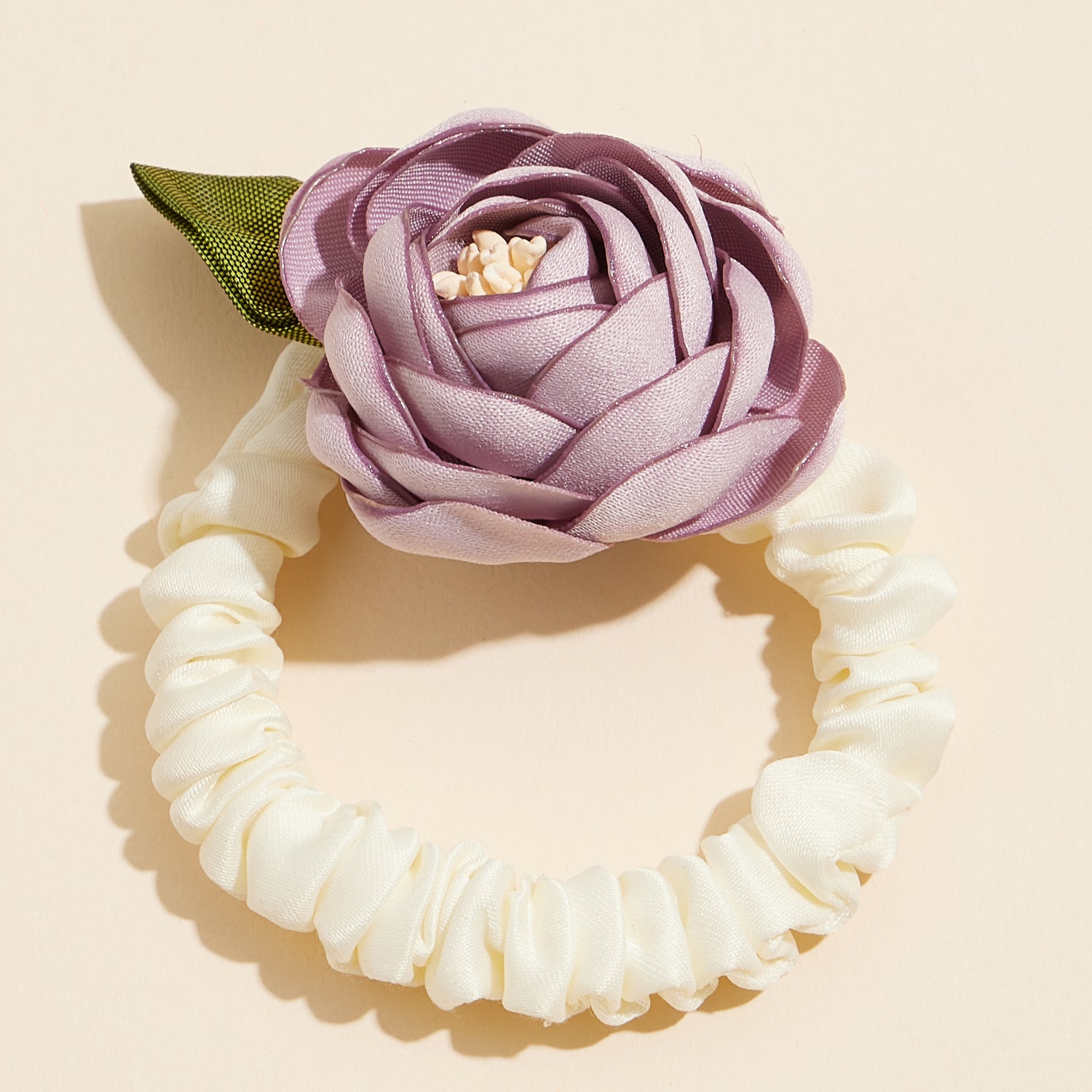Satin Floral Scrunchie with Dimensional Bloom