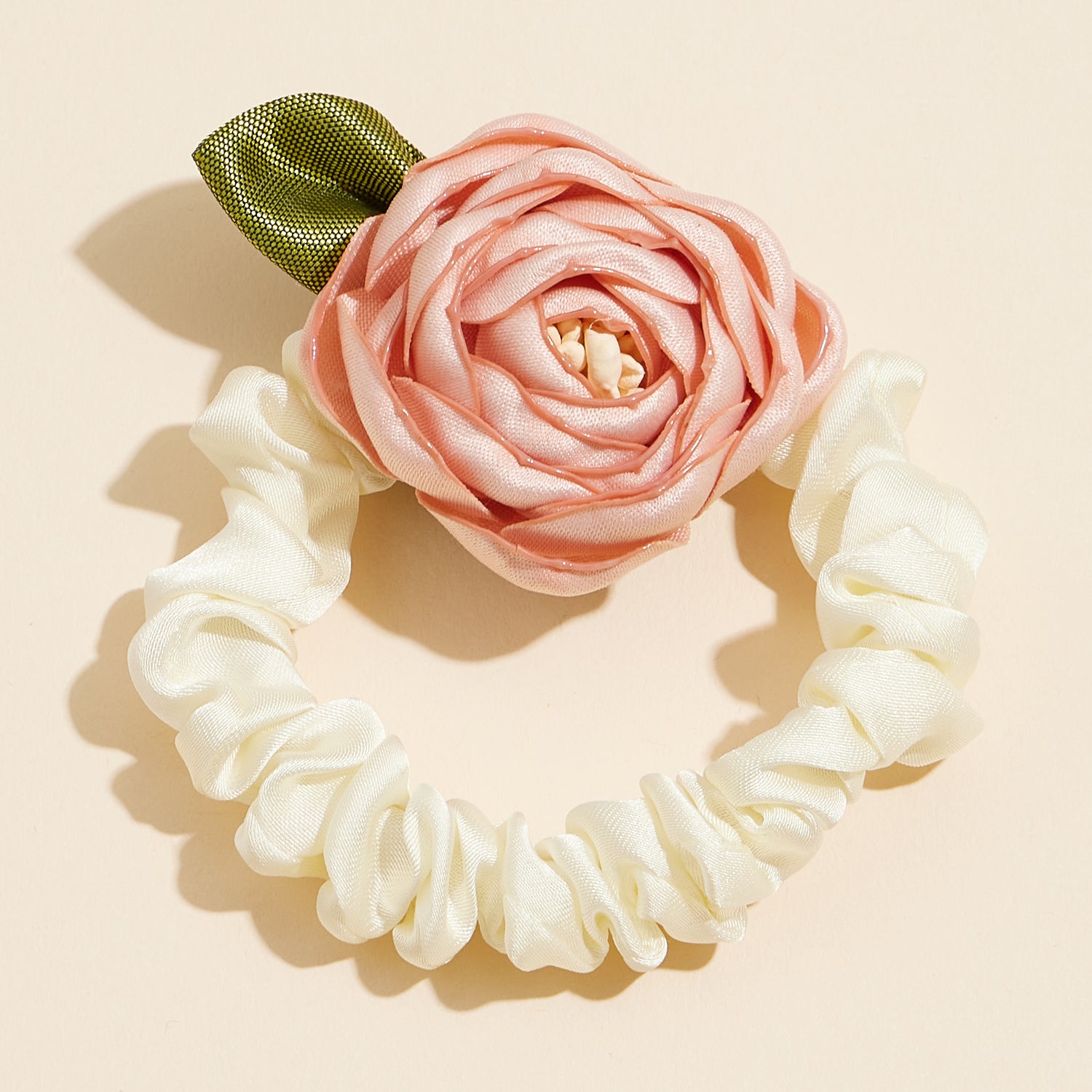 Satin Floral Scrunchie with Dimensional Bloom