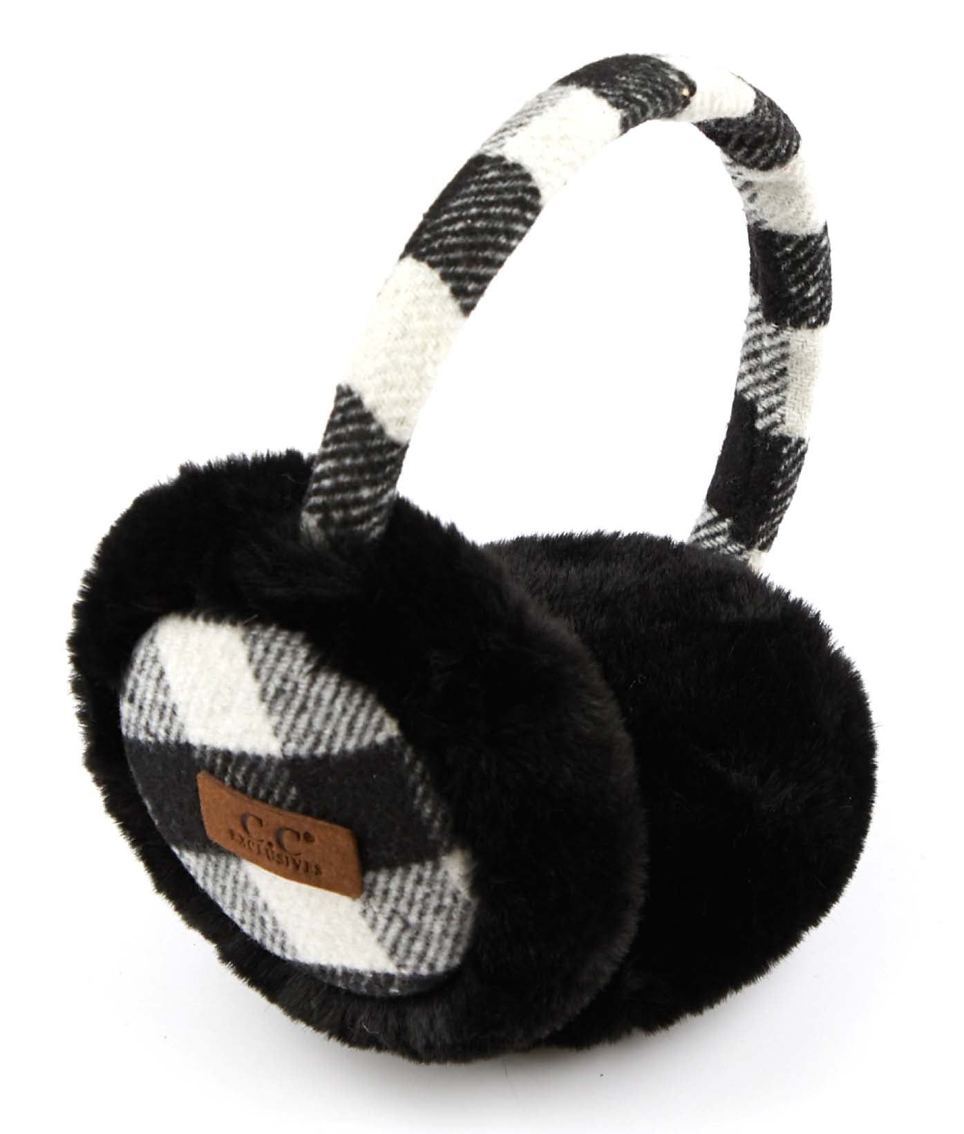 Plaid Pattern Earmuffs with Faux Fur Trim – Cozy Winter Ear Warmers