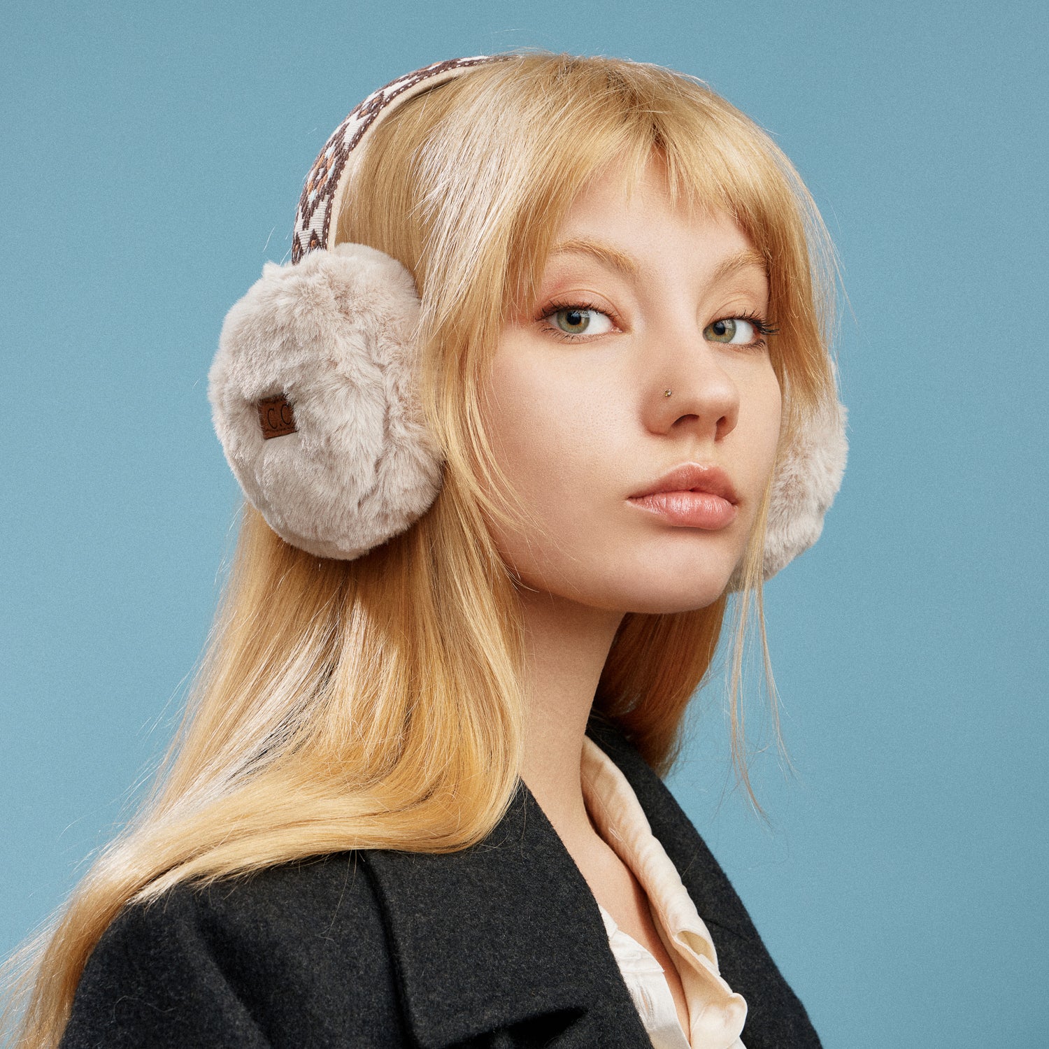Aztec Faux Fur Earmuffs with Adjustable Band
