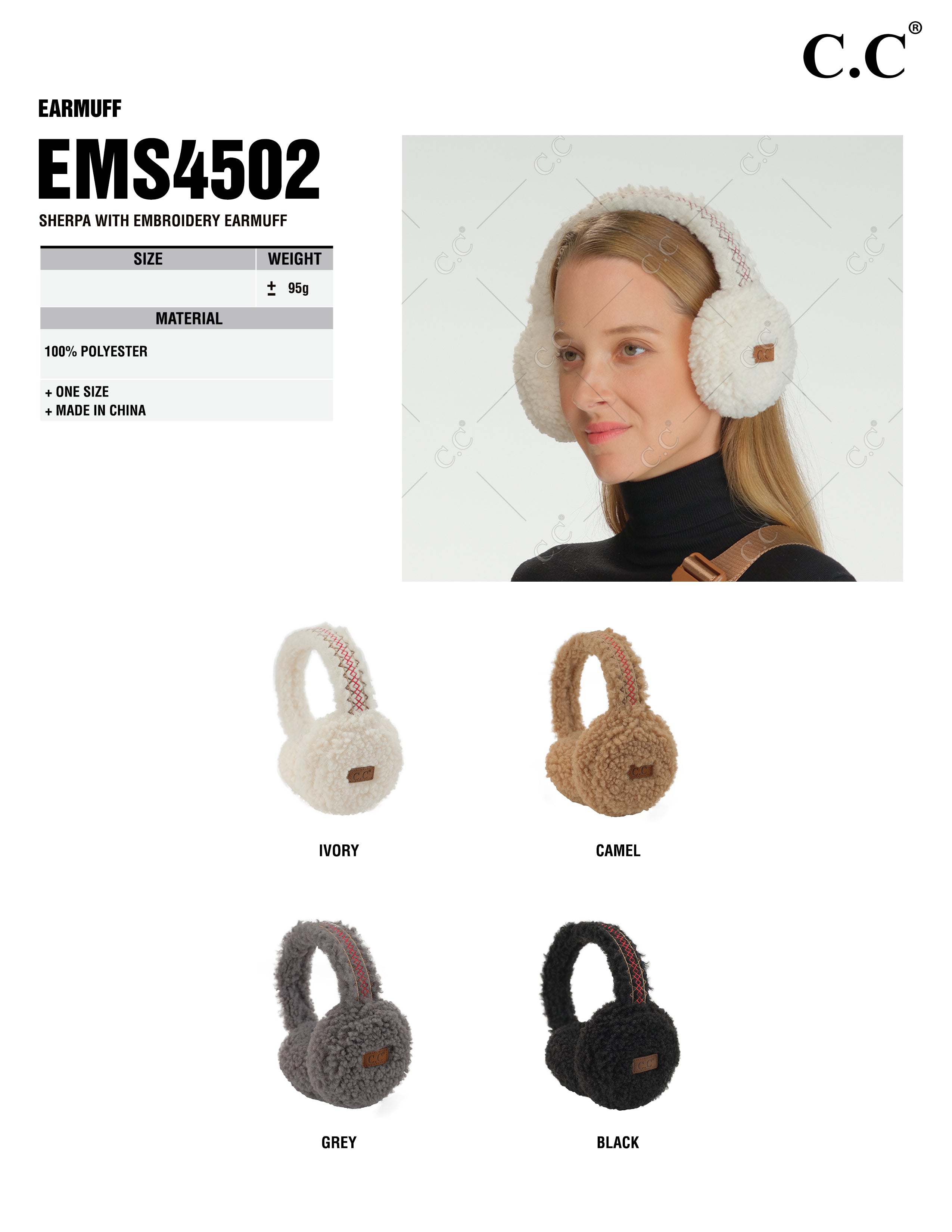 Sherpa Embroidered Fleece Earmuffs – Ultra-Soft Winter Ear Warmers