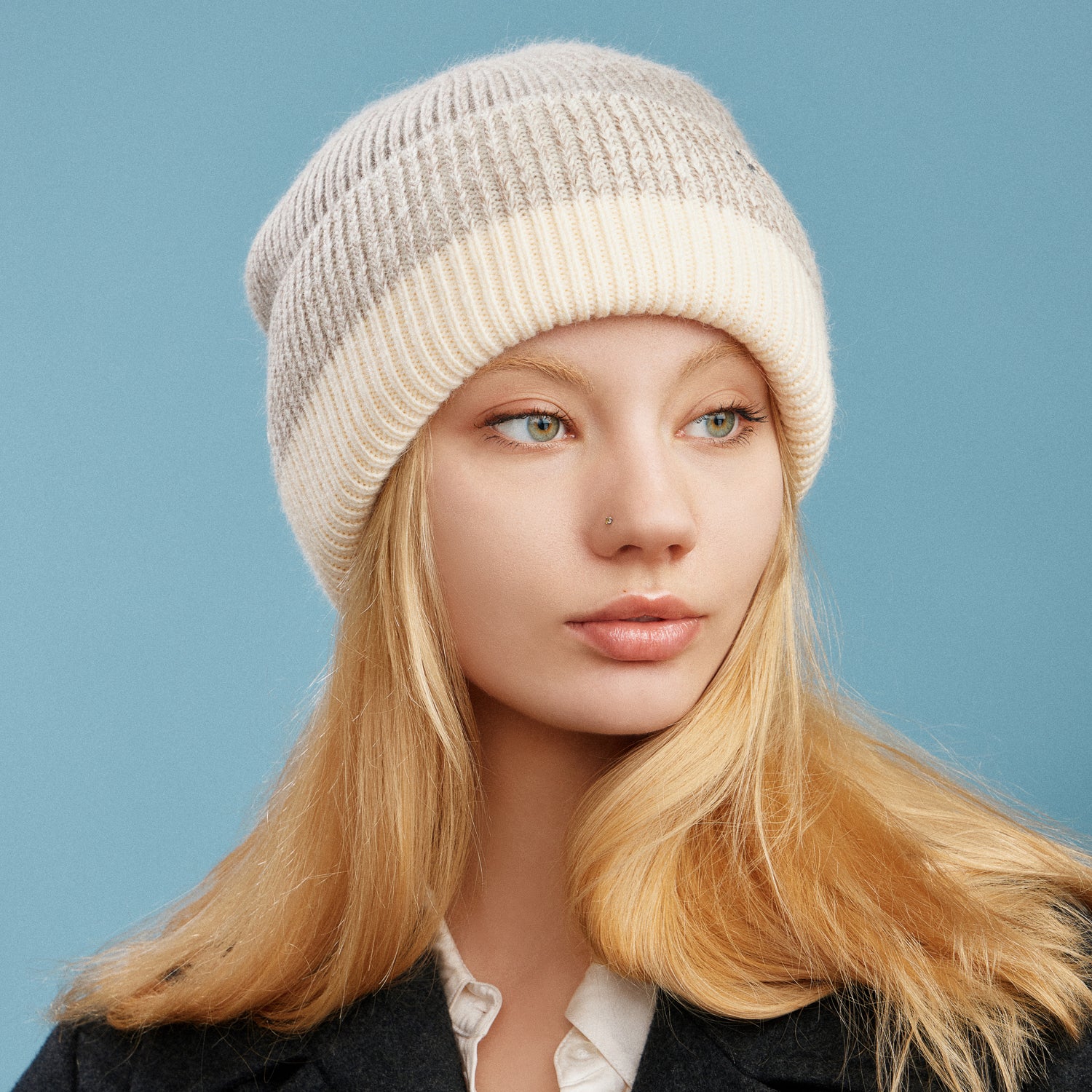 Two-Tone Heather Stripe Cuff Beanie