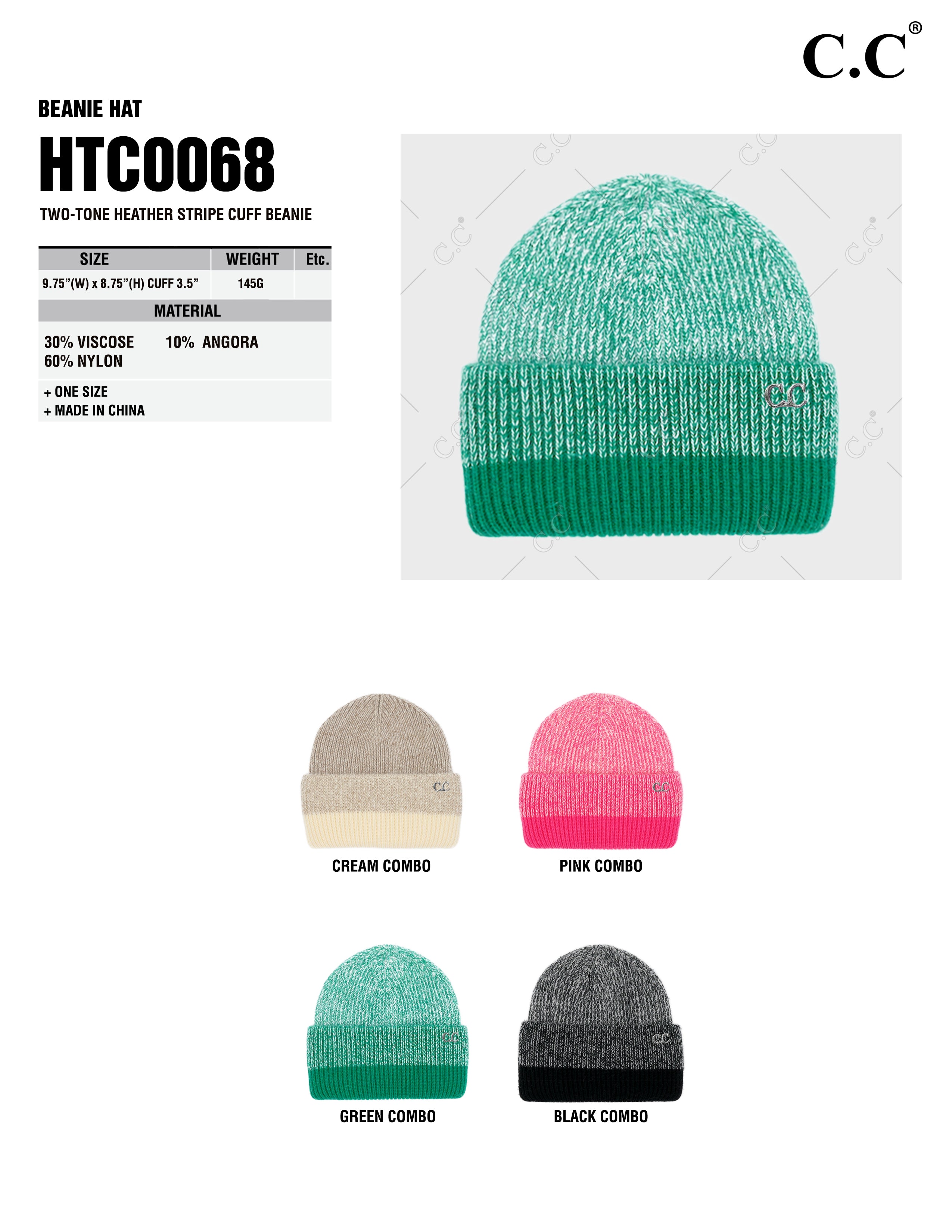 Two-Tone Heather Stripe Cuff Beanie