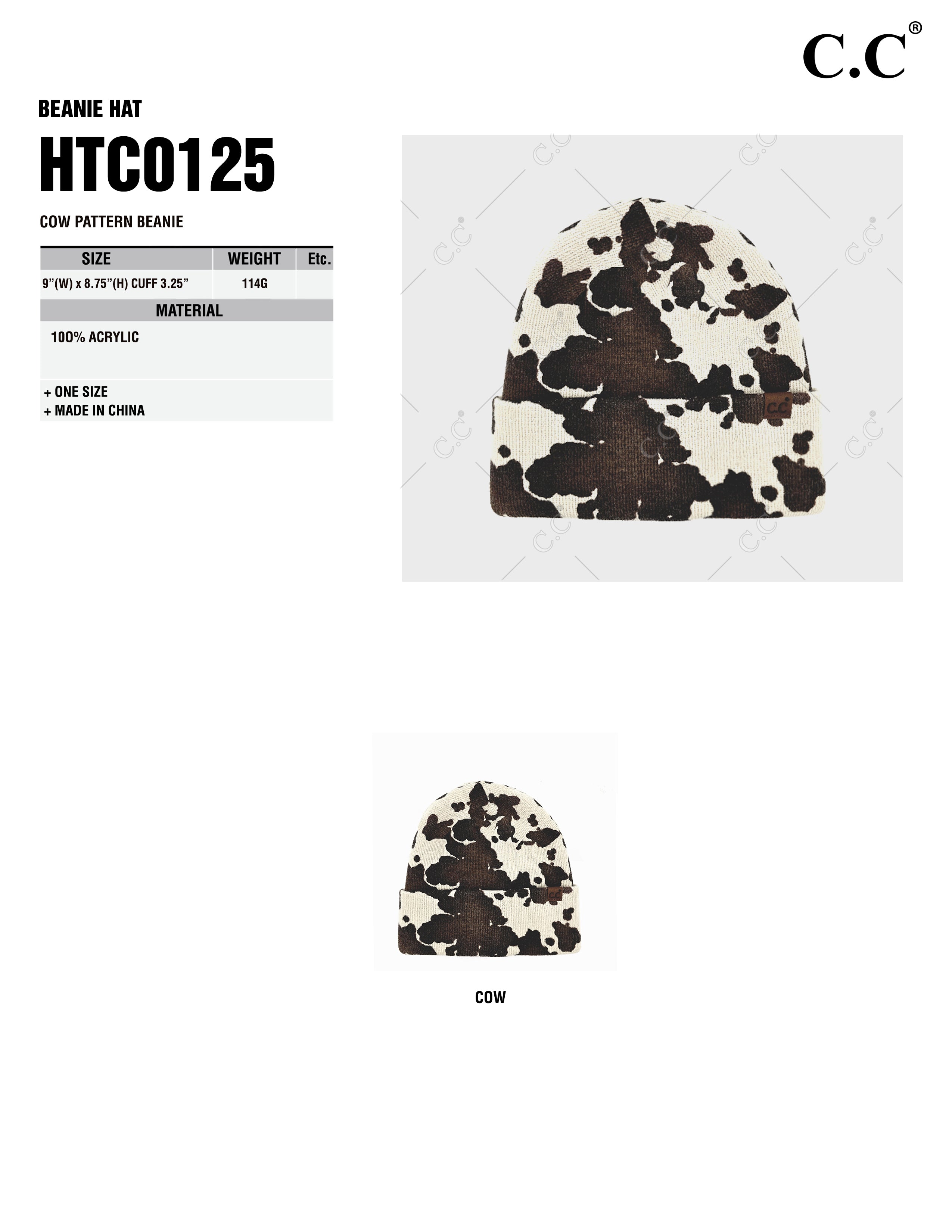 Cow Pattern Knit Beanie – Cuffed Beanie Hat | Unisex Winter Headwear