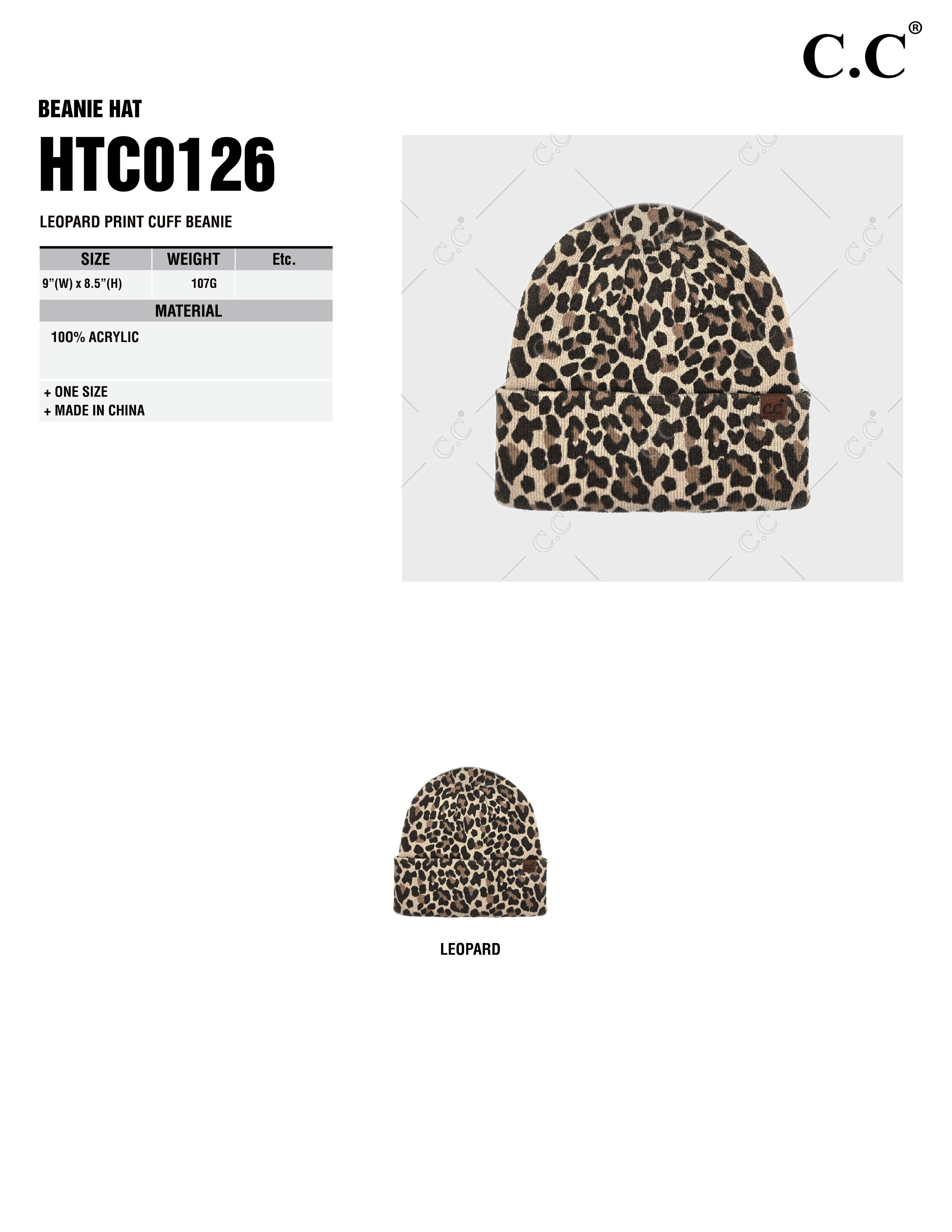Leopard Print Knit Beanie – Cuffed Beanie Hat