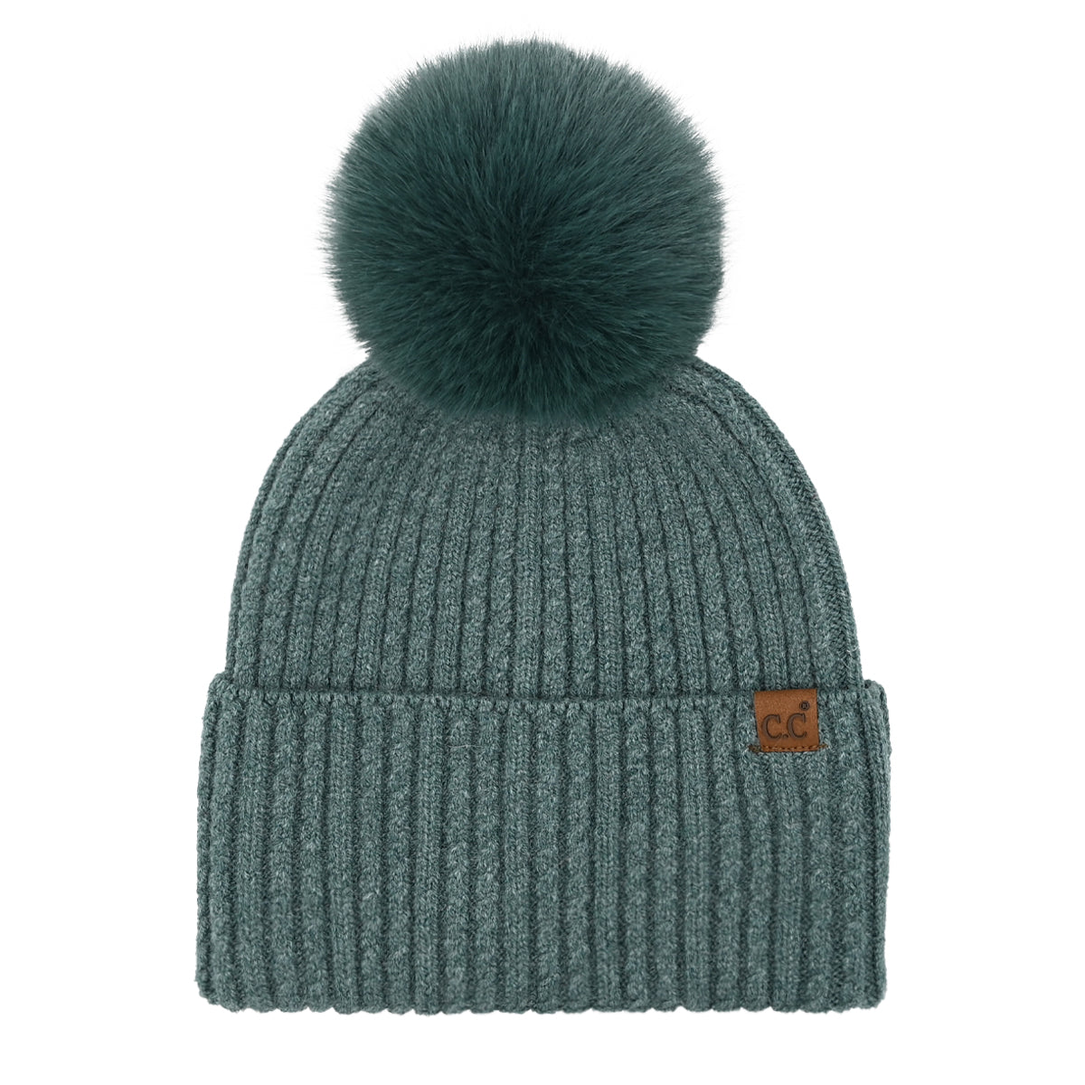Cable Knit Pom Beanie – Ribbed Cuff Beanie with Pom