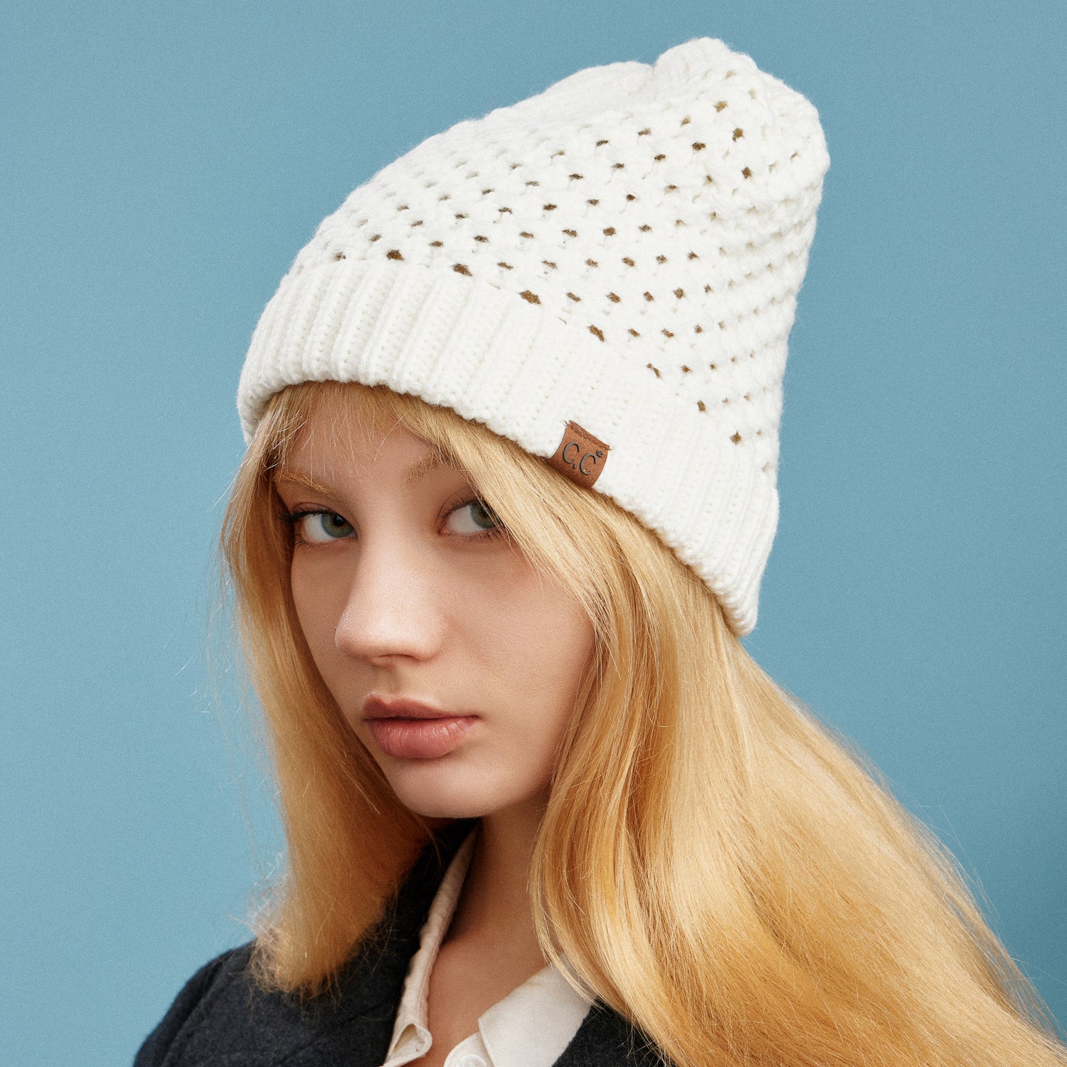 Cross Cell Stitch Knit Beanie with Satin Lining