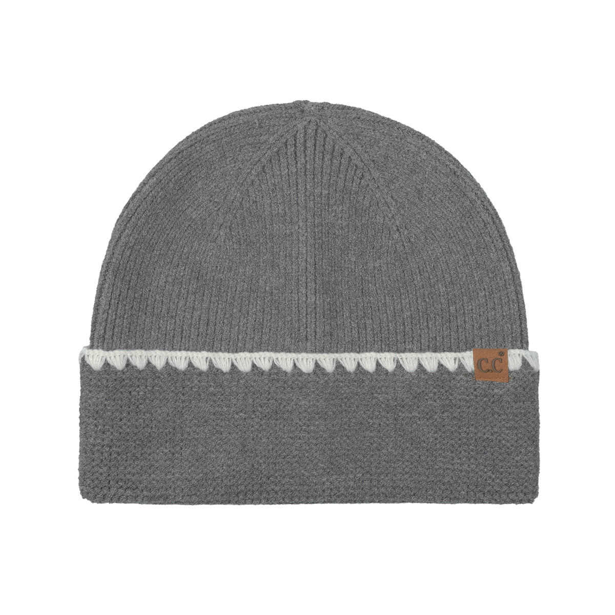 Stitch Cuff Knit Beanie Hat – Contrast Scallop Stitch Detail