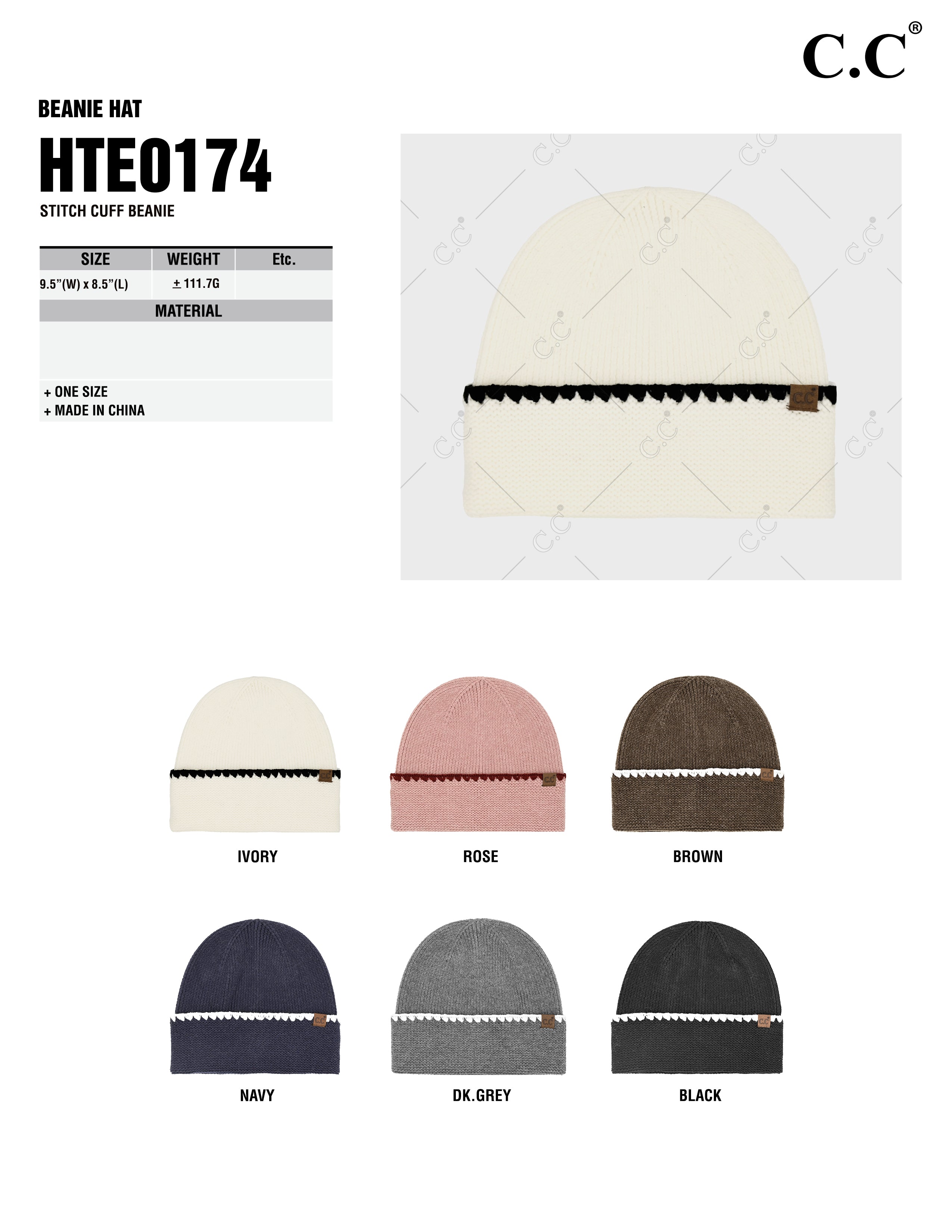 Stitch Cuff Knit Beanie Hat – Contrast Scallop Stitch Detail