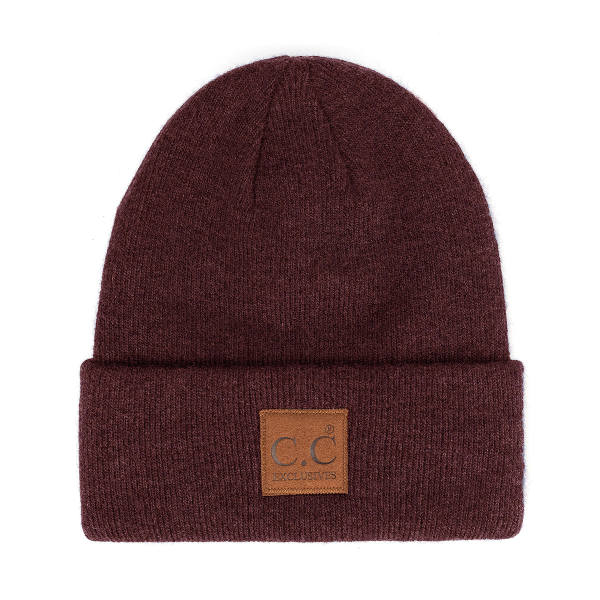 Heather Classic Knit Beanie with C.C Suede Patch