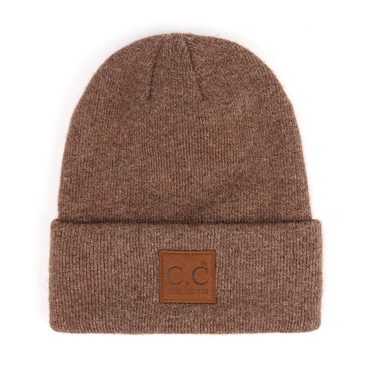 Heather Classic Knit Beanie with C.C Suede Patch