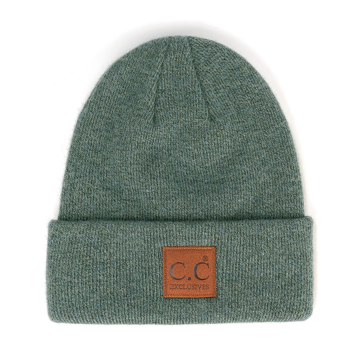 Heather Classic Knit Beanie with C.C Suede Patch