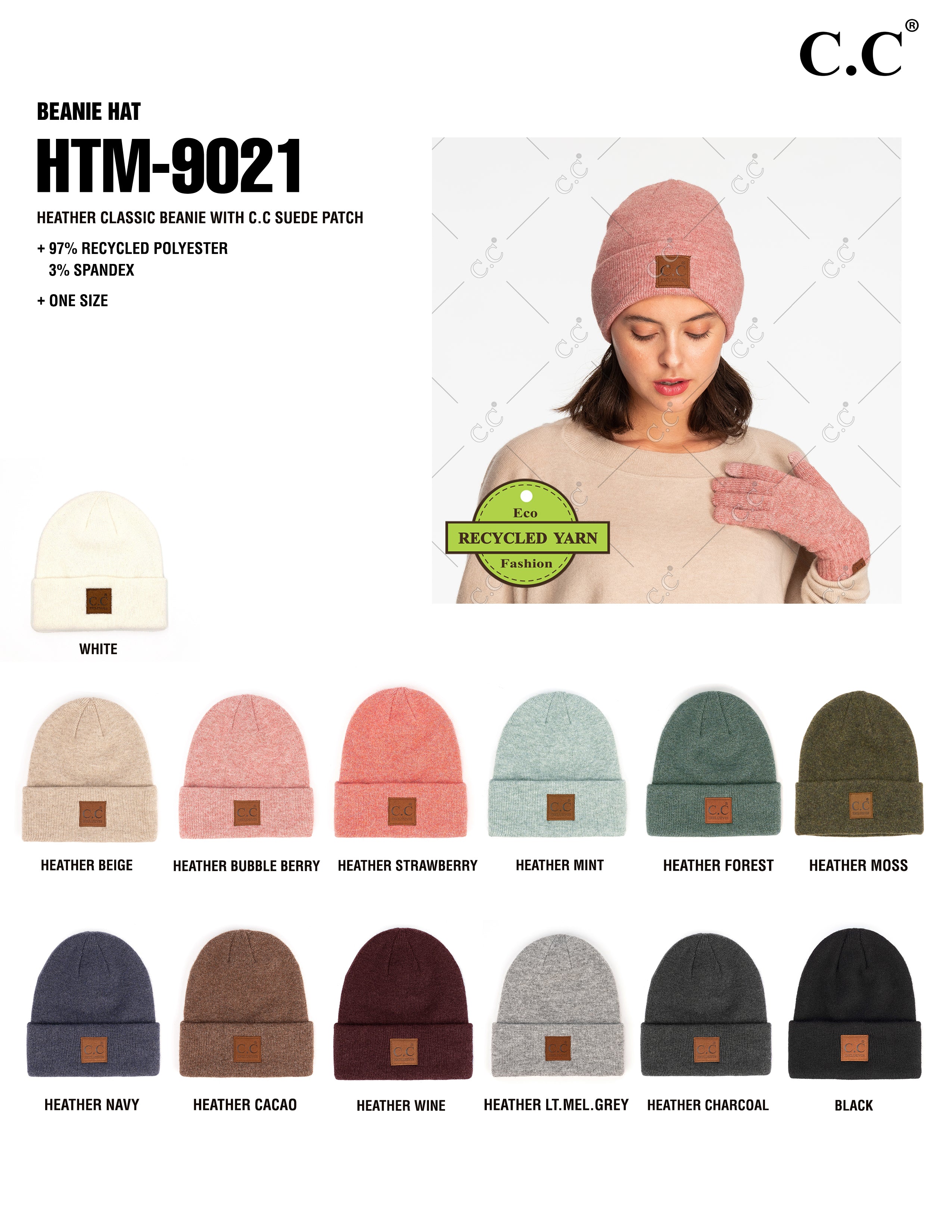 Heather Classic Knit Beanie with C.C Suede Patch
