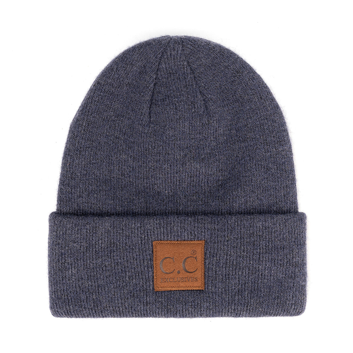 Heather Classic Knit Beanie with C.C Suede Patch