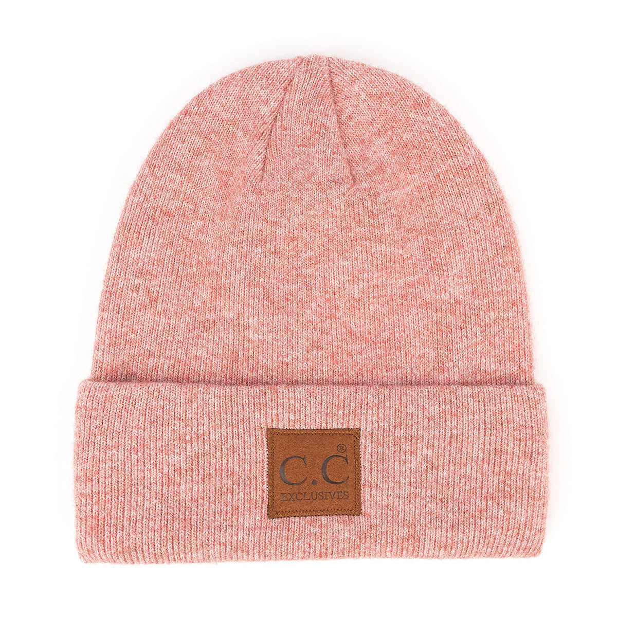 Heather Classic Knit Beanie with C.C Suede Patch