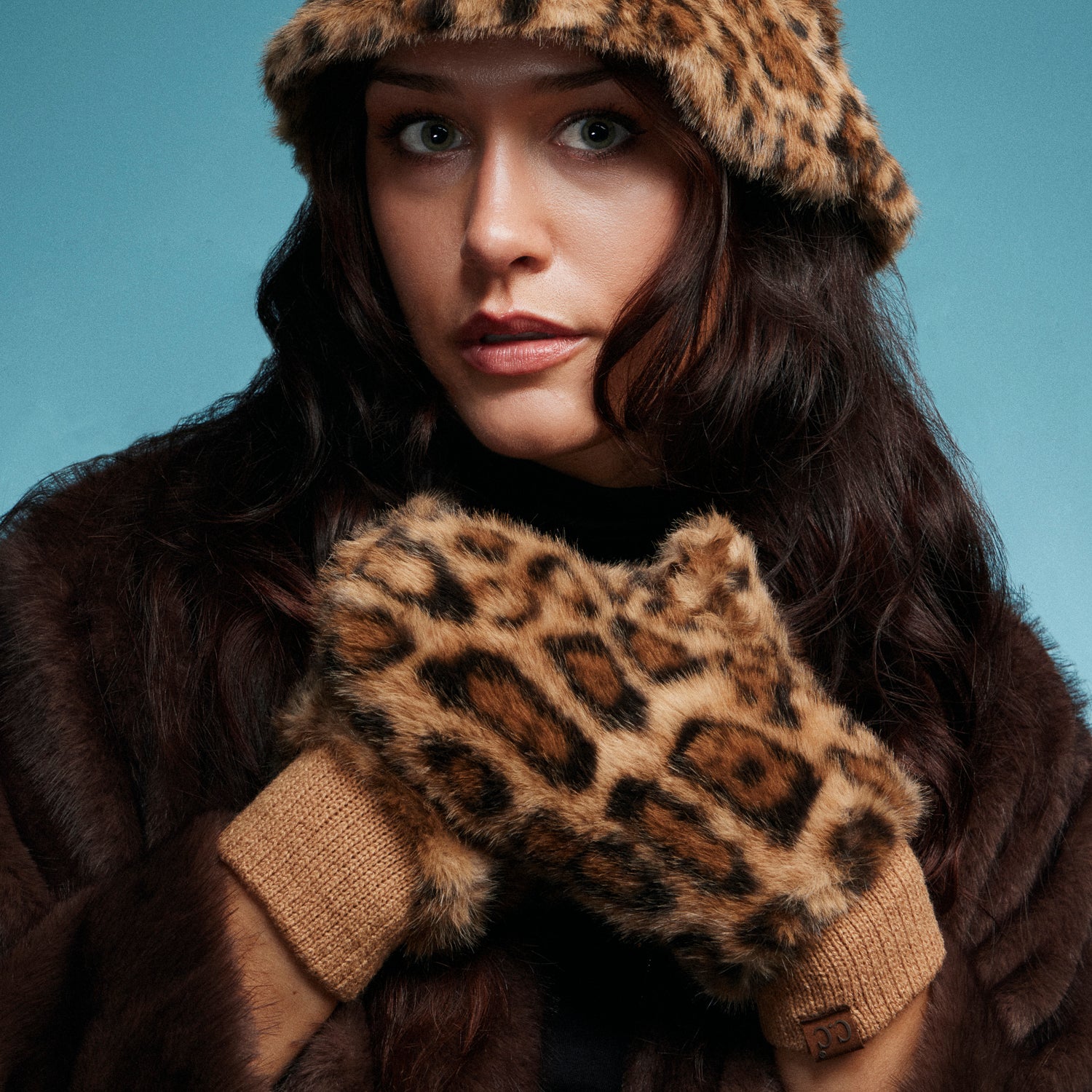 Leopard Faux Fur Convertible Mitten Gloves