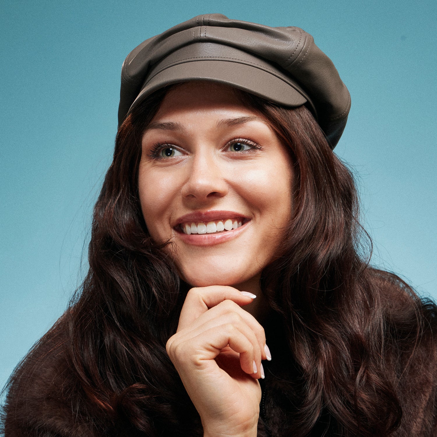 Faux Leather Newsboy Cap