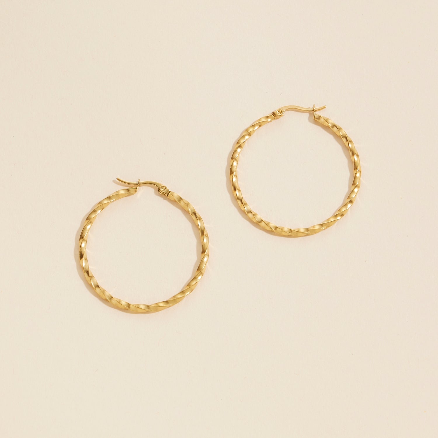 Twisted Gold-Finish Stainless Steel Hoop Earrings