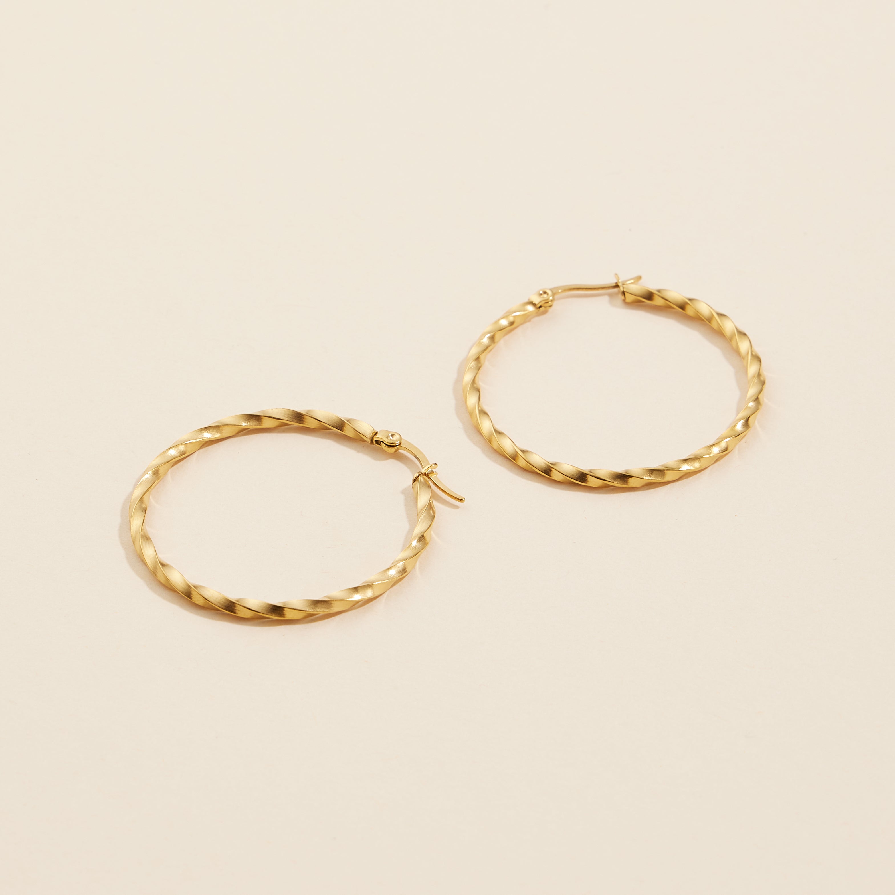 Twisted Gold-Finish Stainless Steel Hoop Earrings