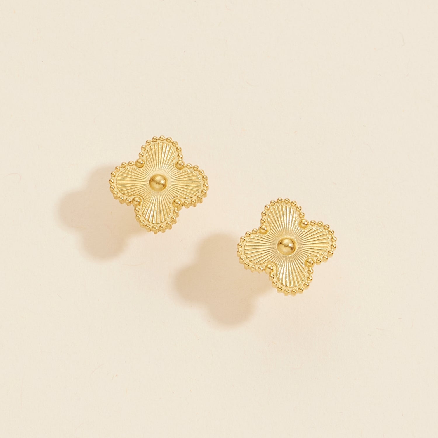 Clover-Shaped Gold Dip Stainless Steel Stud Earrings