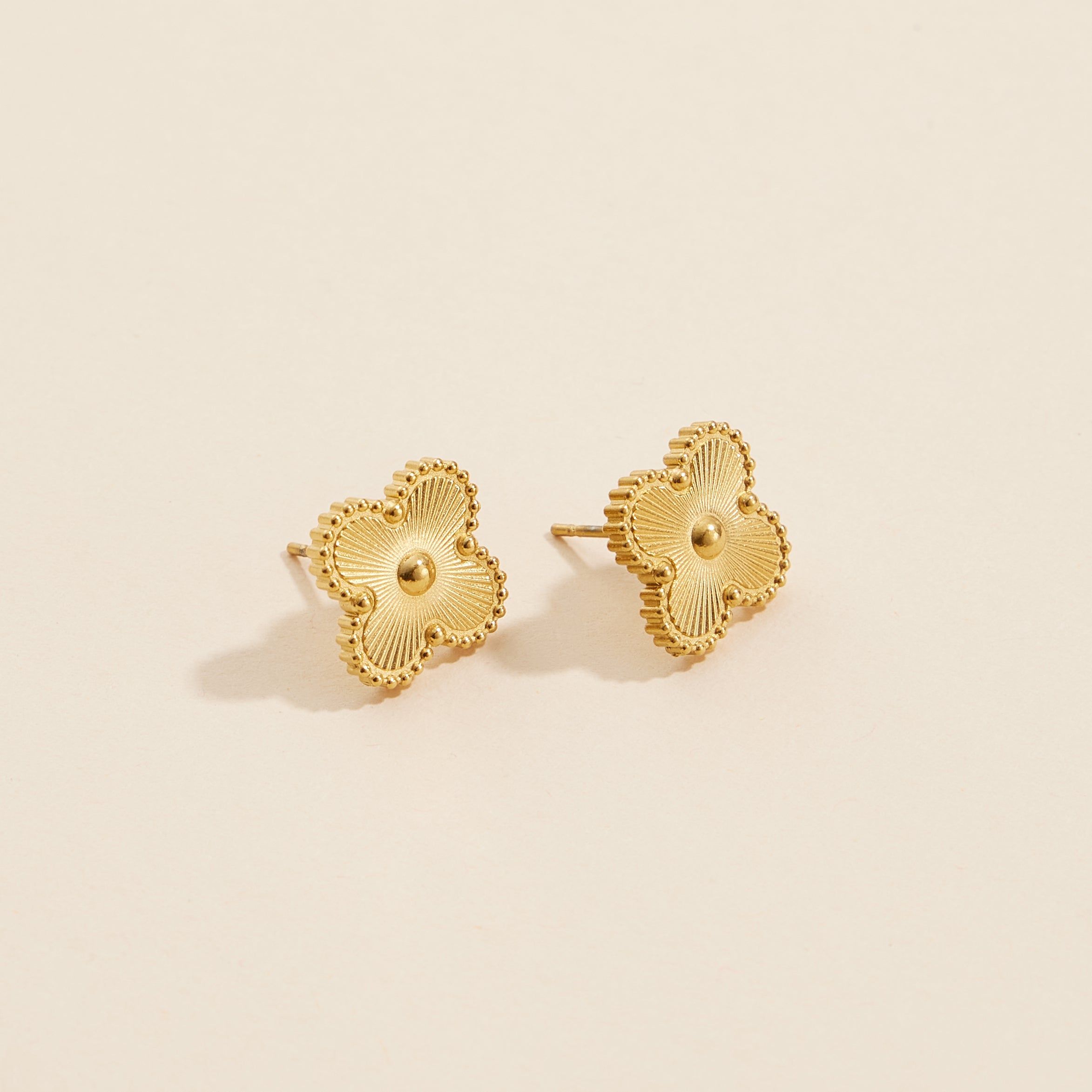 Clover-Shaped Gold Dip Stainless Steel Stud Earrings
