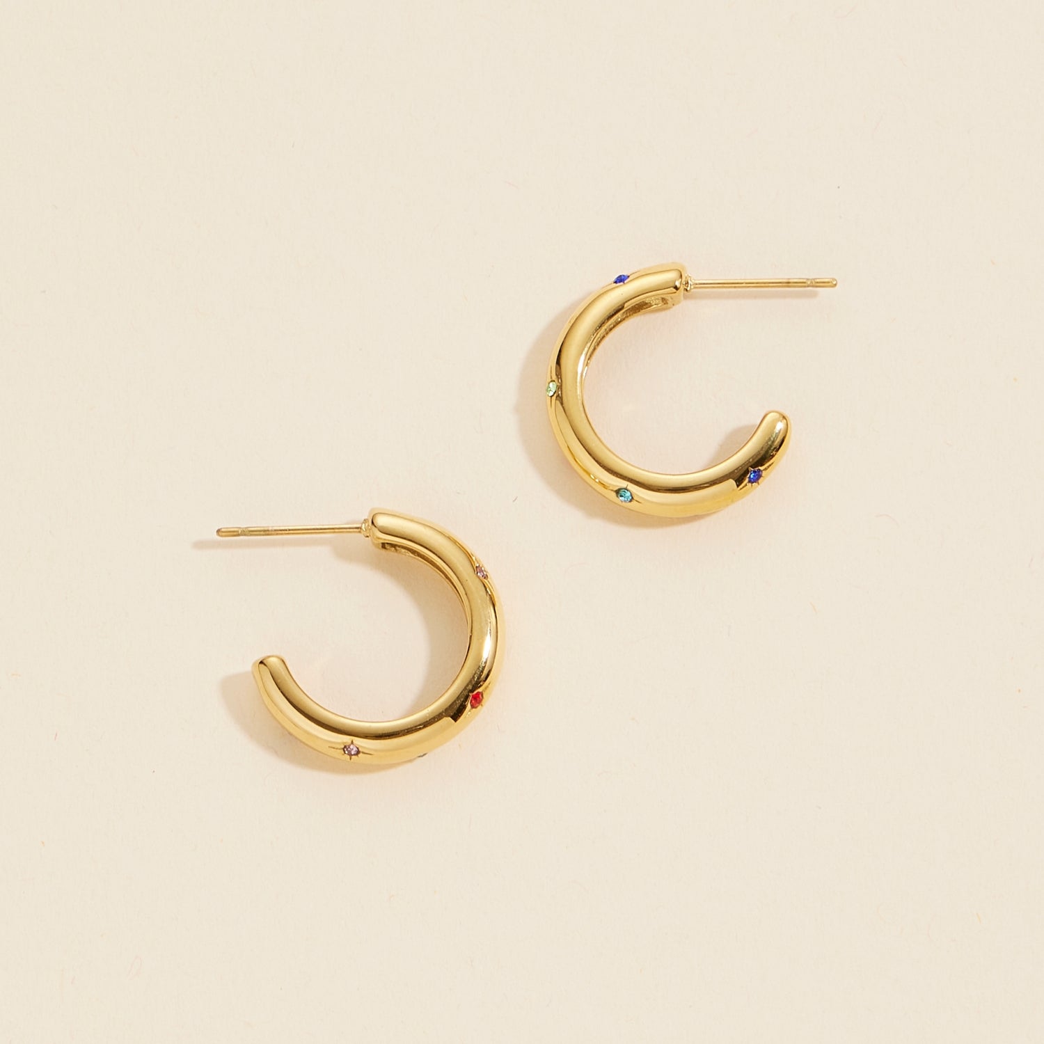 Rhinestone-Embellished Gold-Dipped | Stainless Steel Hoop Earrings
