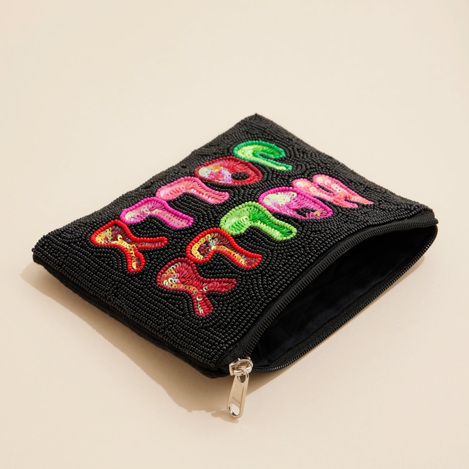 Seed Beaded Holly Jolly Coin Pouch | Christmas Coin Pouch