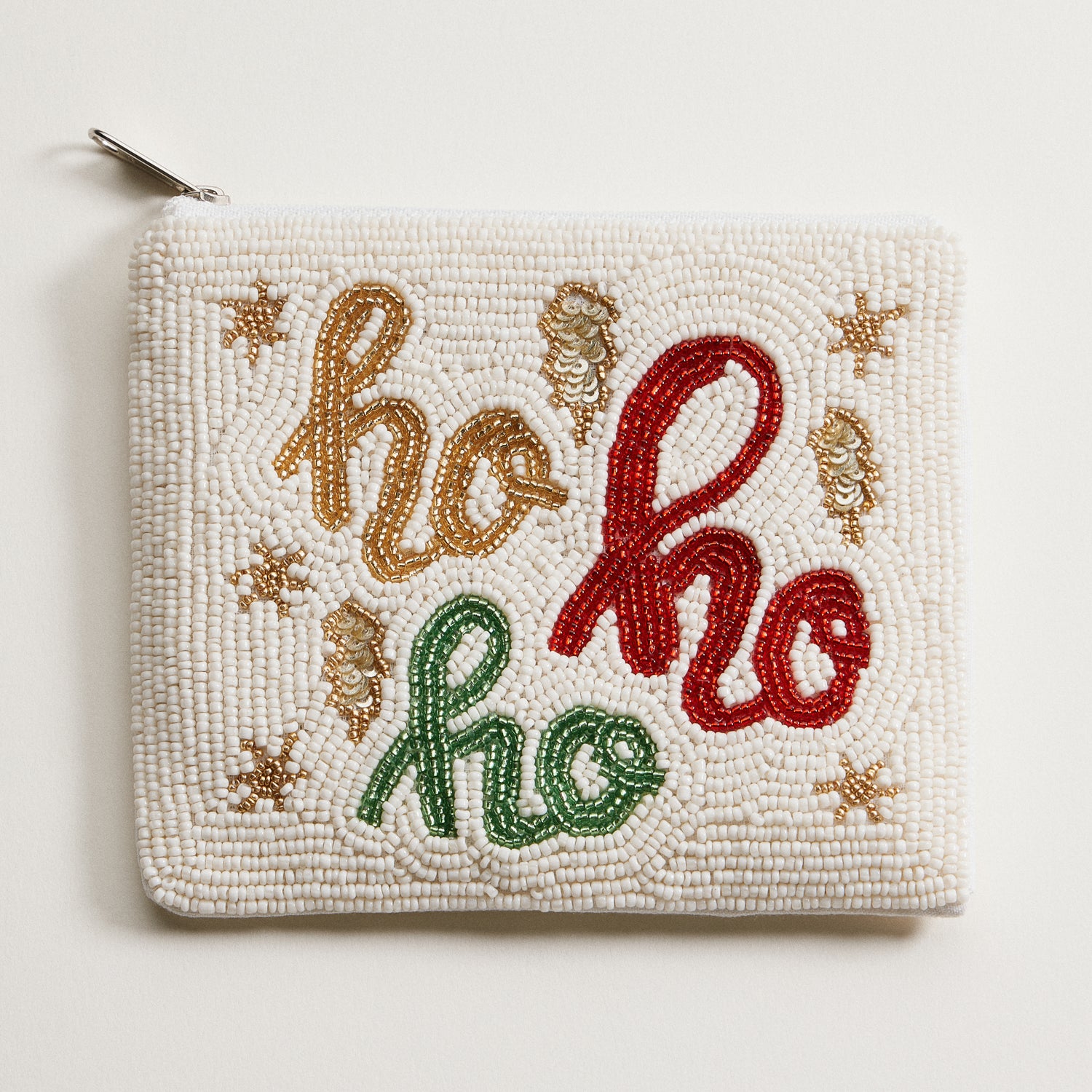 Seed Beaded Ho Ho Ho Coin Pouch | Christmas Holiday Zip Pouch