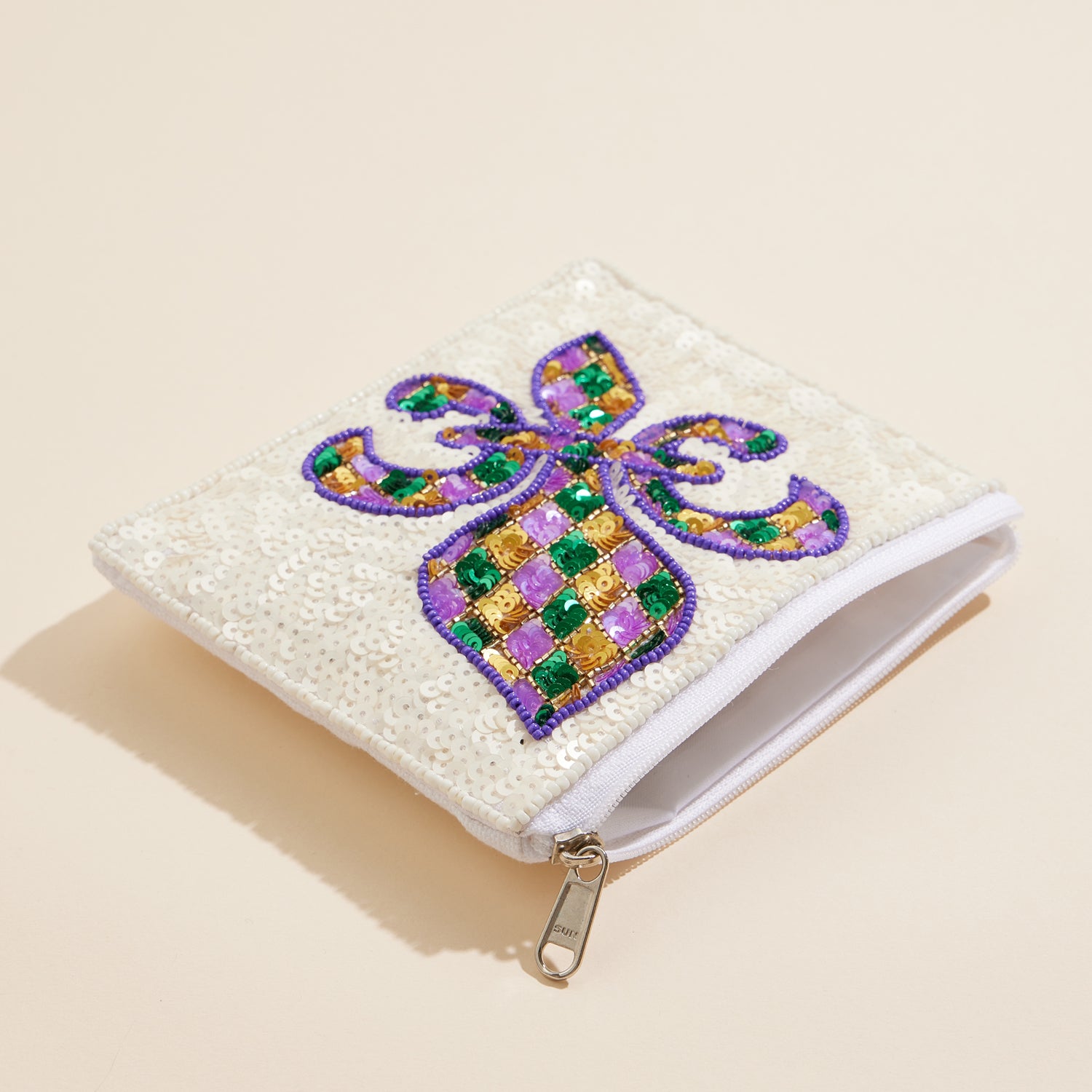 Elegant Mardi Gras Fleur-de-Lis Sequin Pouch