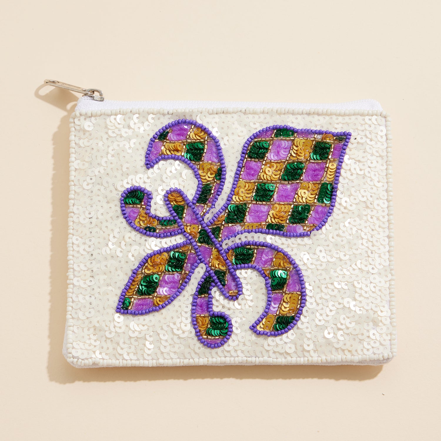 Elegant Mardi Gras Fleur-de-Lis Sequin Pouch