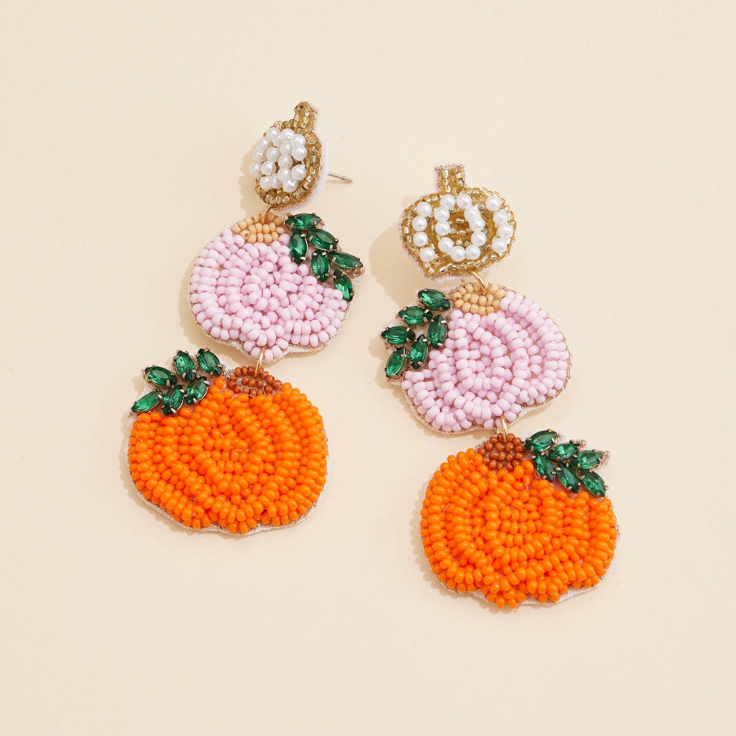 Fall Pumpkins Seed Beaded Dangling Earrings