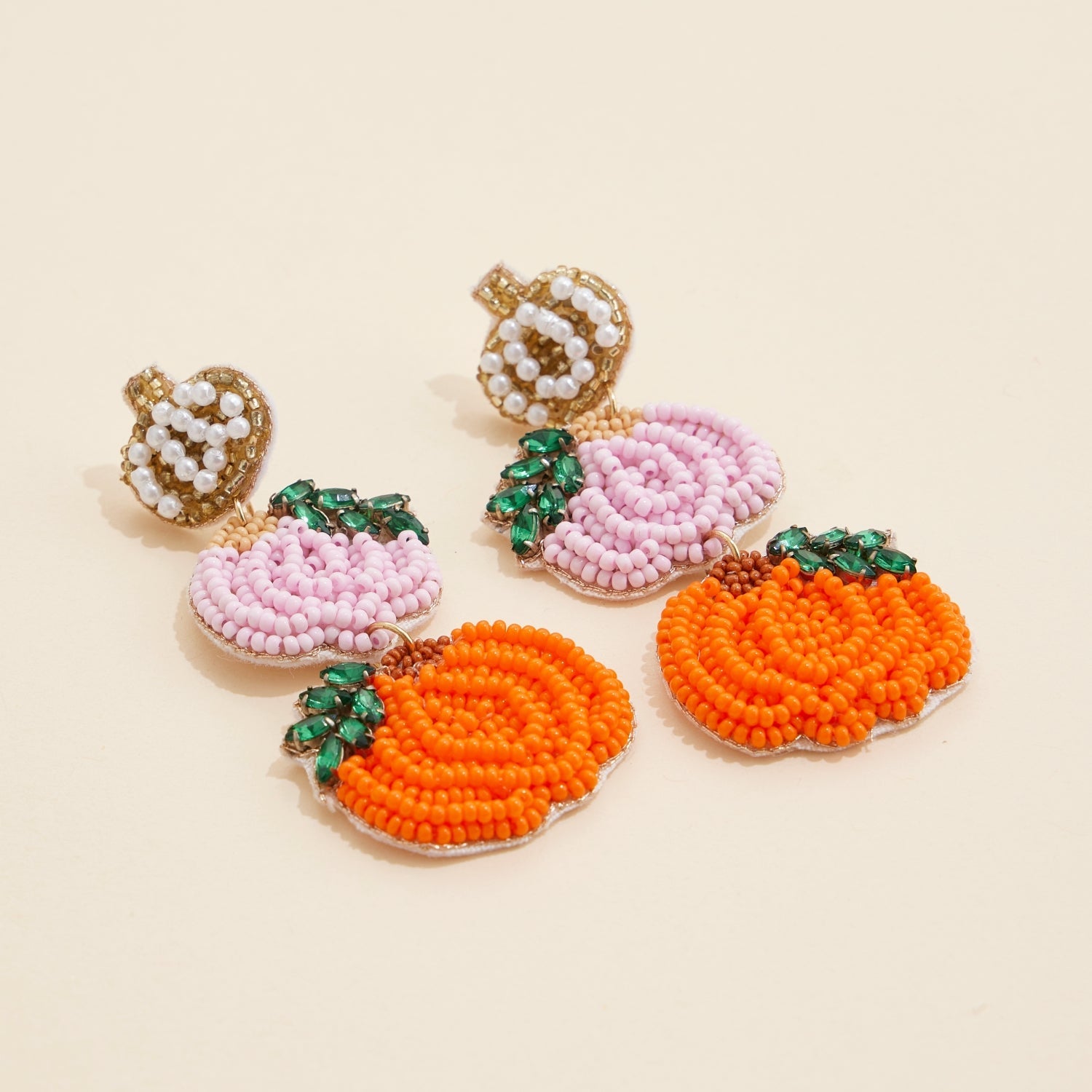 Fall Pumpkins Seed Beaded Dangling Earrings