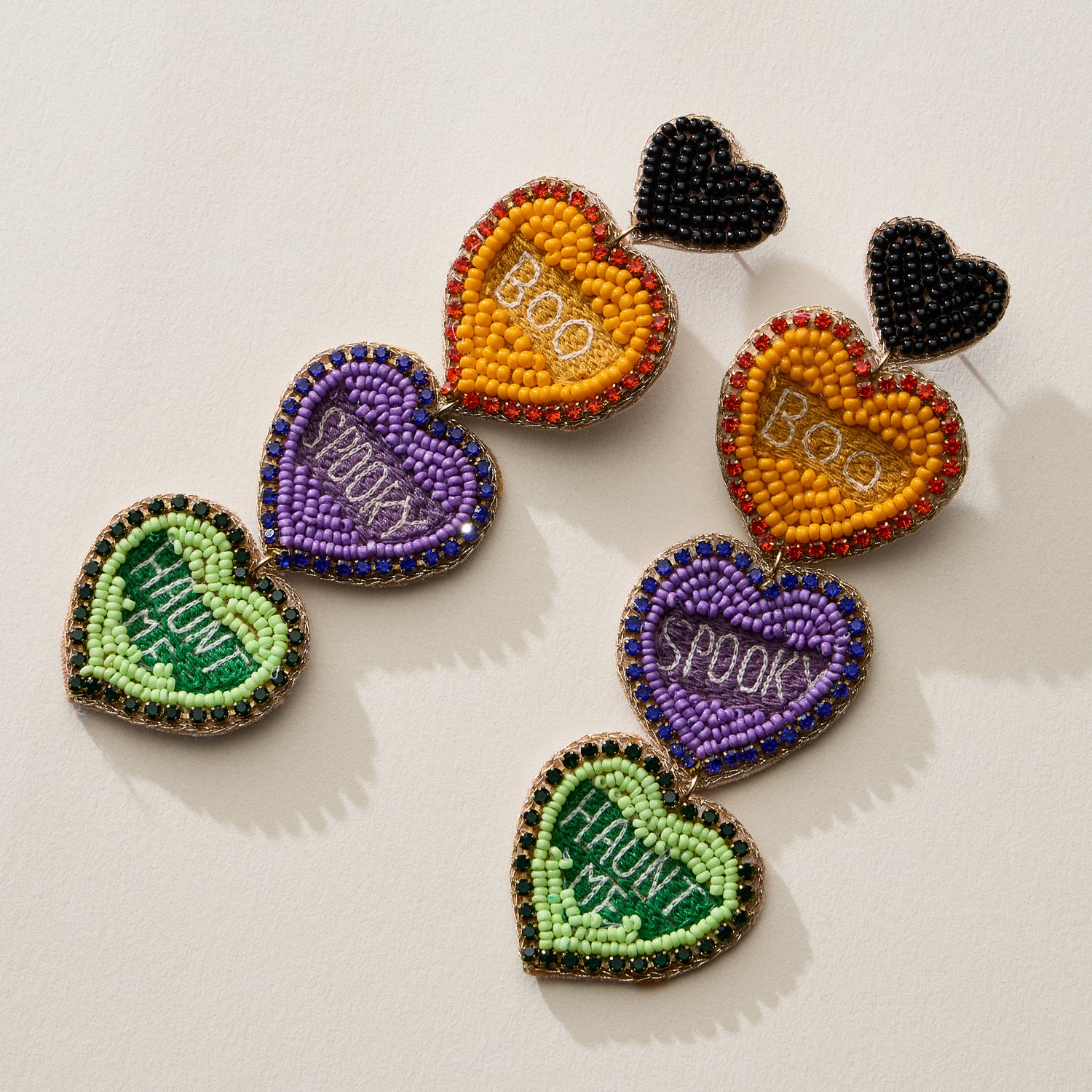 Halloween Heart Drop Earrings with Beaded Words