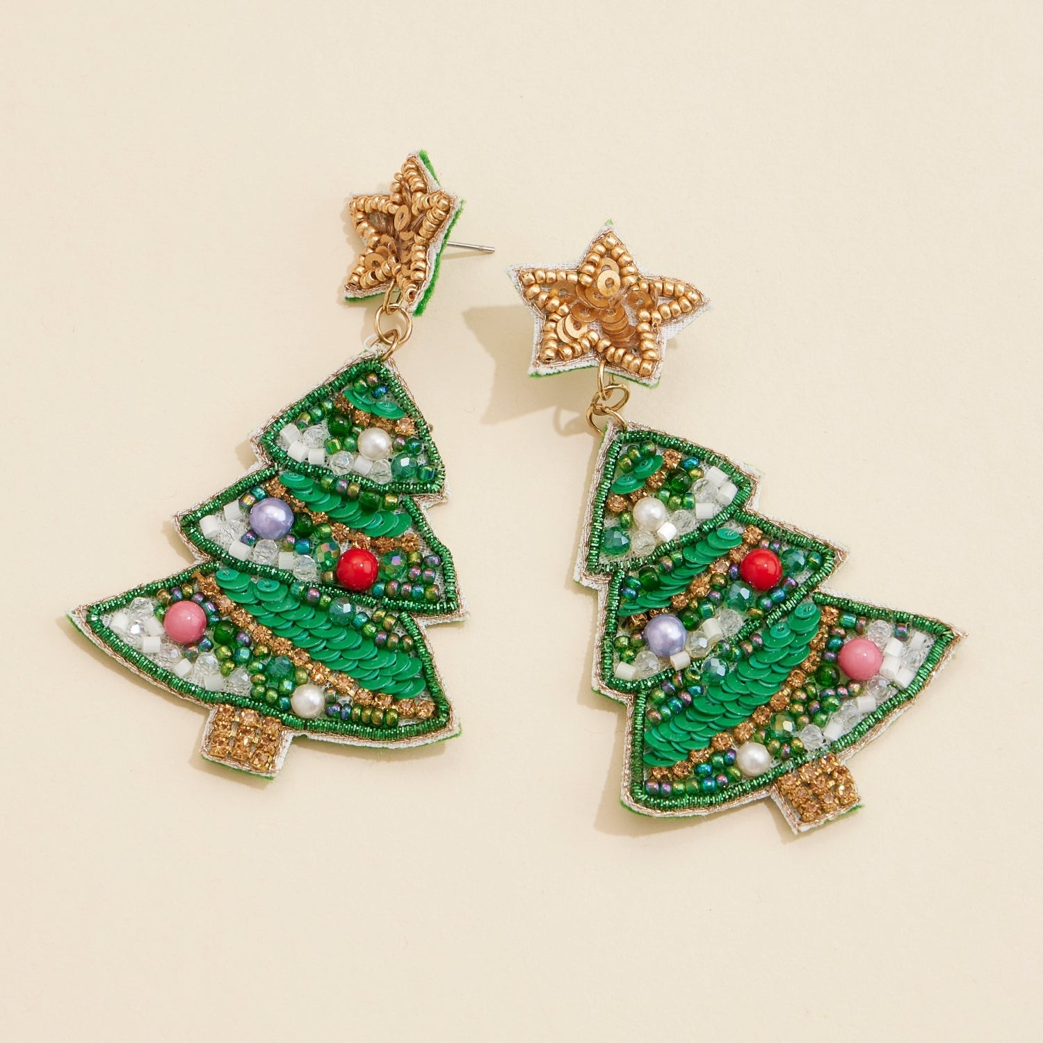 Christmas Tree Seed Beaded Dangling Earrings