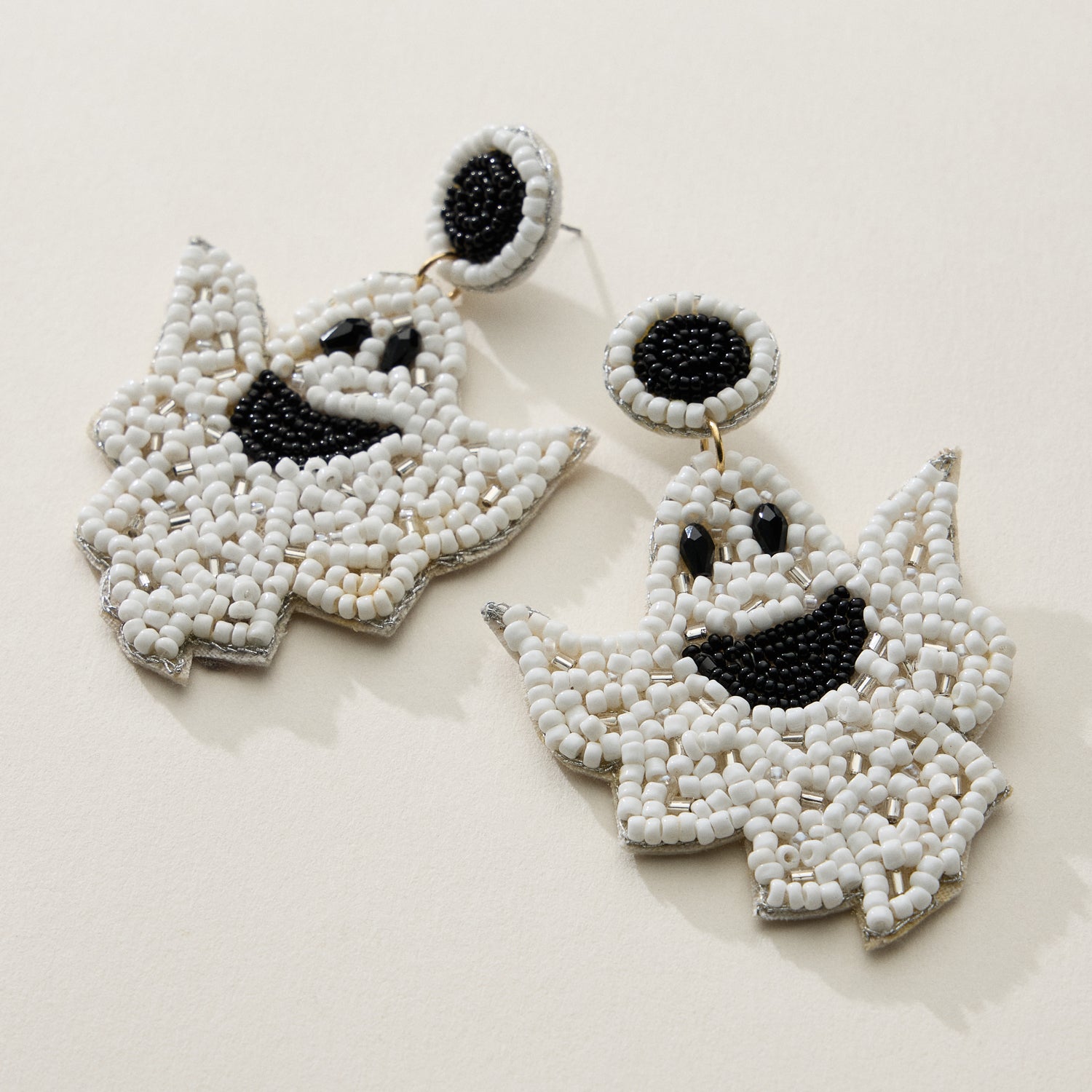Beaded Ghost Drop Earrings for Halloween