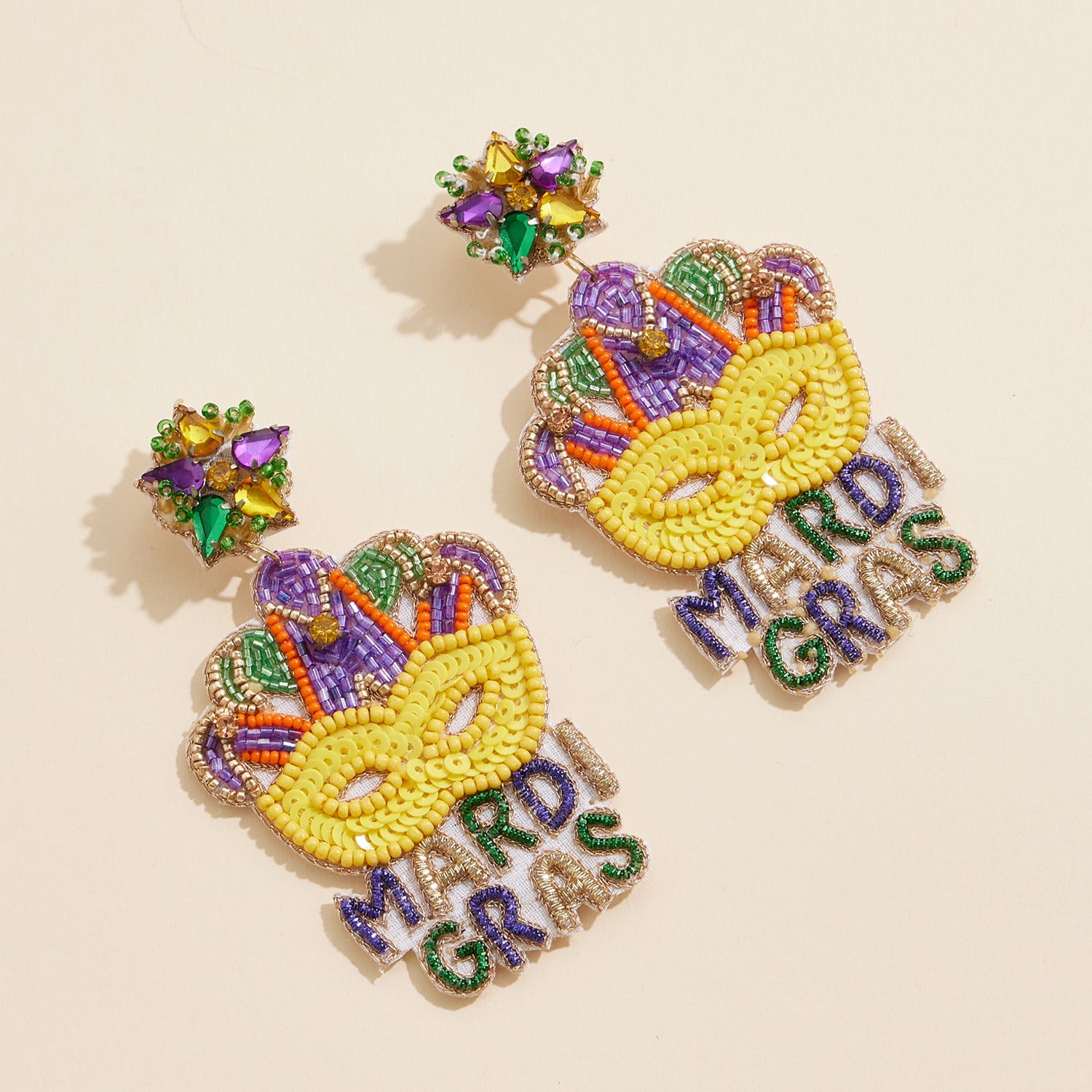 Bold Mardi Gras Mask Beaded Earrings for Festive Carnival Style