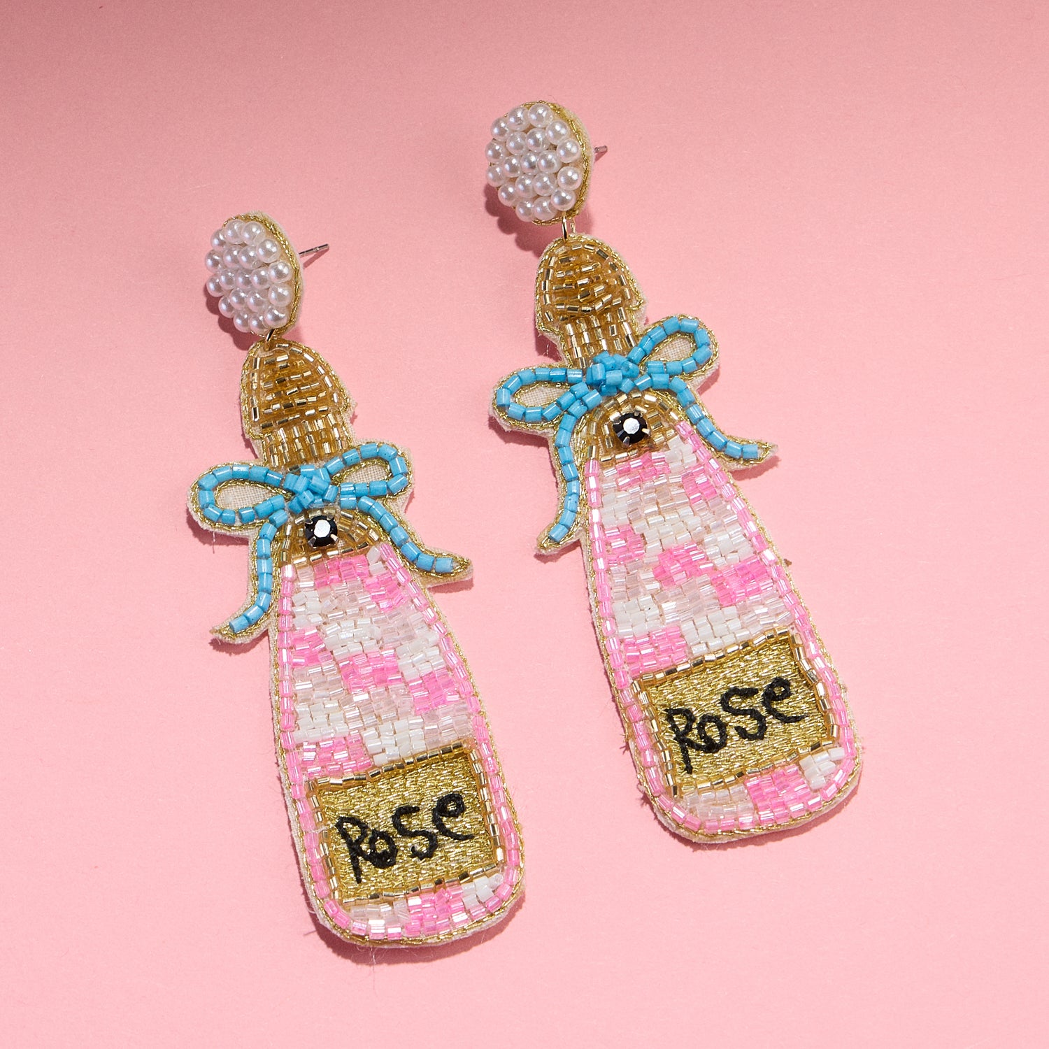 Beaded Rose Bottle Earrings – Fun Statement Jewelry