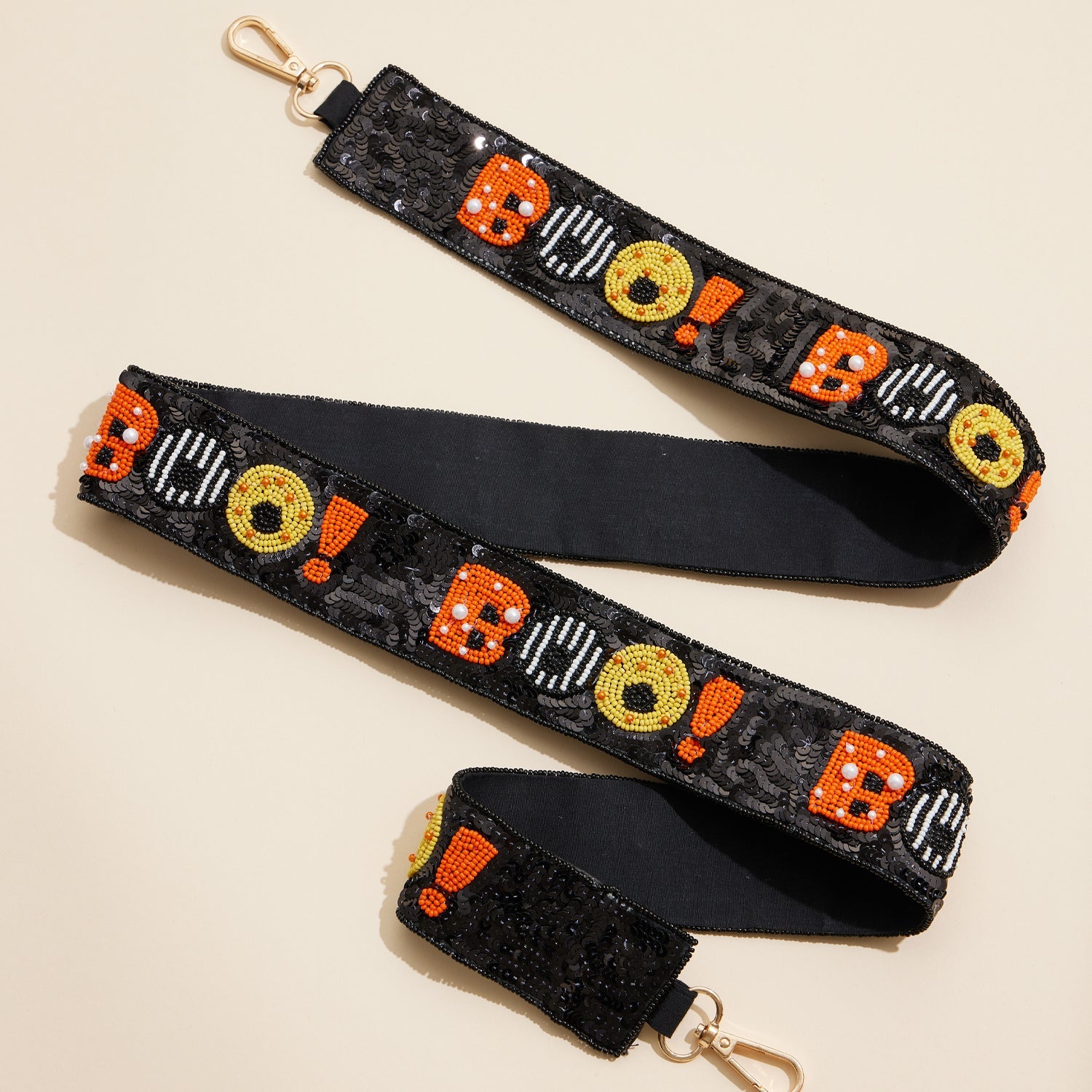 BOO! Halloween Black Beaded Bag Strap